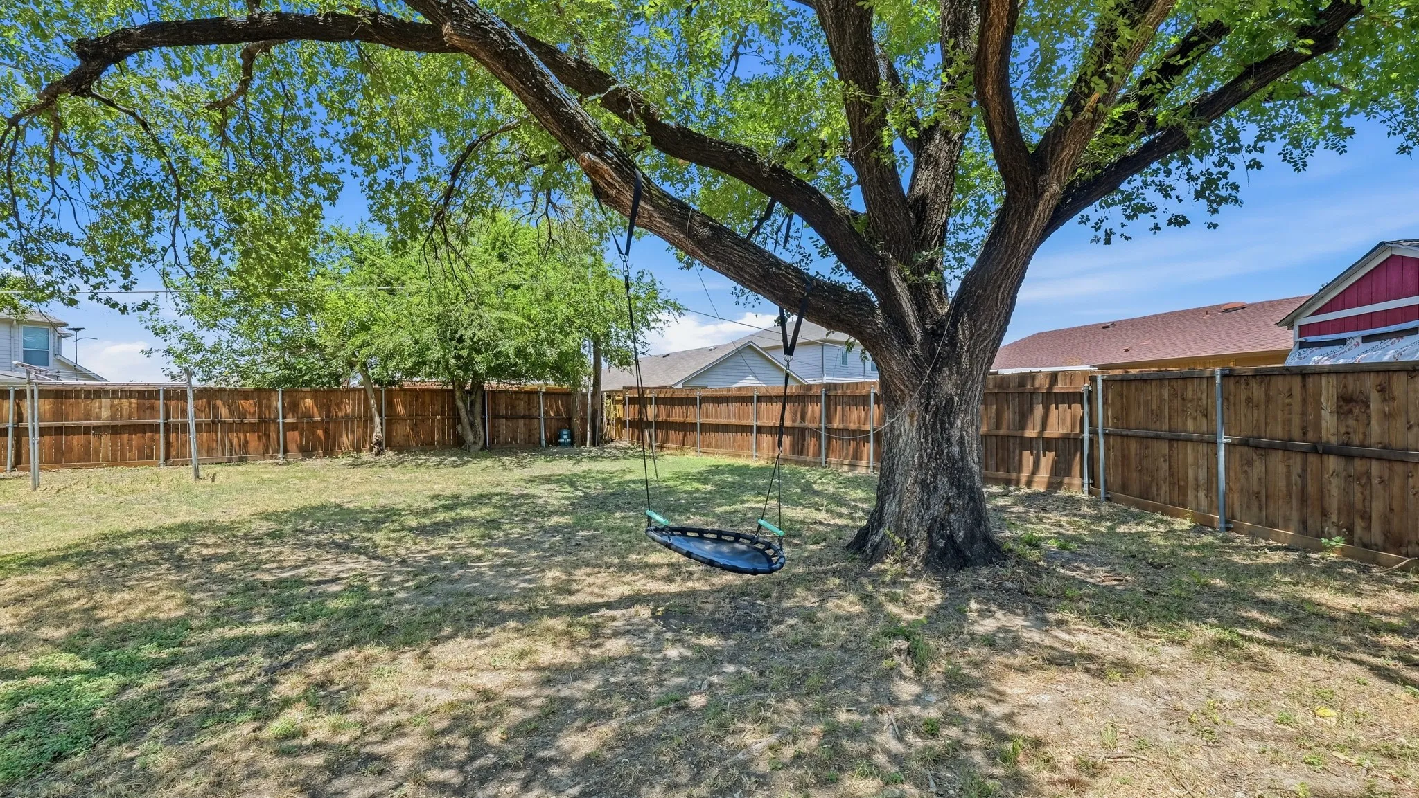 Large backyard and shaded