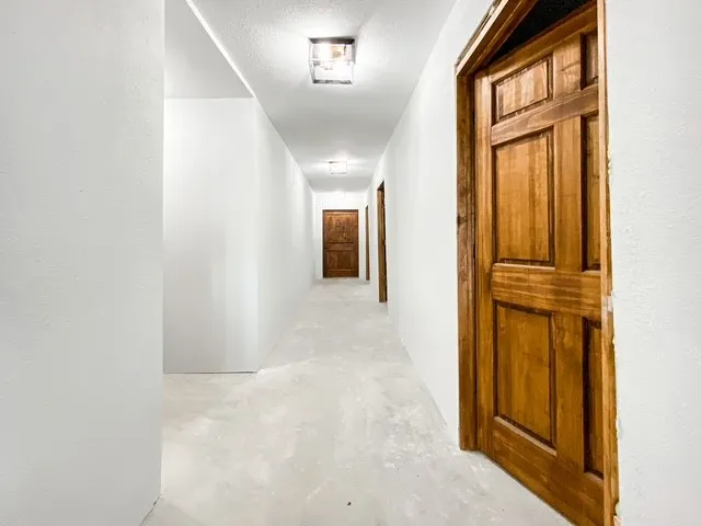 Hallway for additional bedrooms and last one at end of Hallway can be a bedroom or completely fireproof  and secured gun room, vault door is still on the premise and will convey. steel plate for window is available to make it gun room as well
