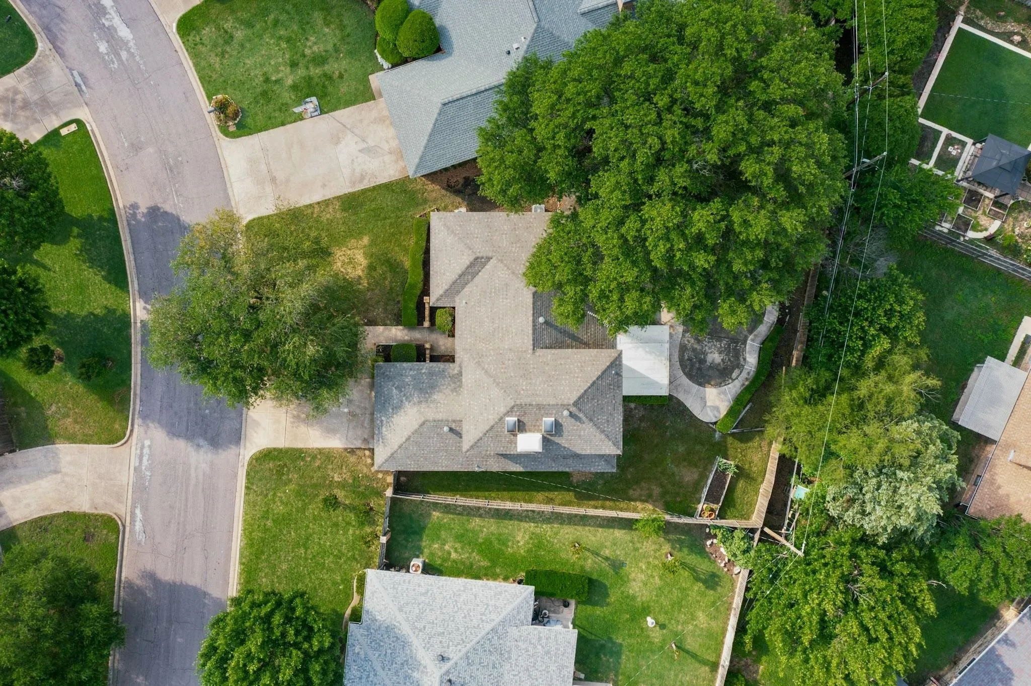 Asphalt shingle roof with multiple gables