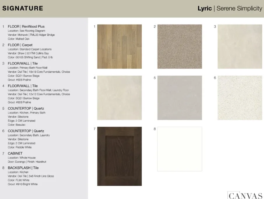 1804 Yaupon Court design selections. Home is currently under construction and selections are subject to change.