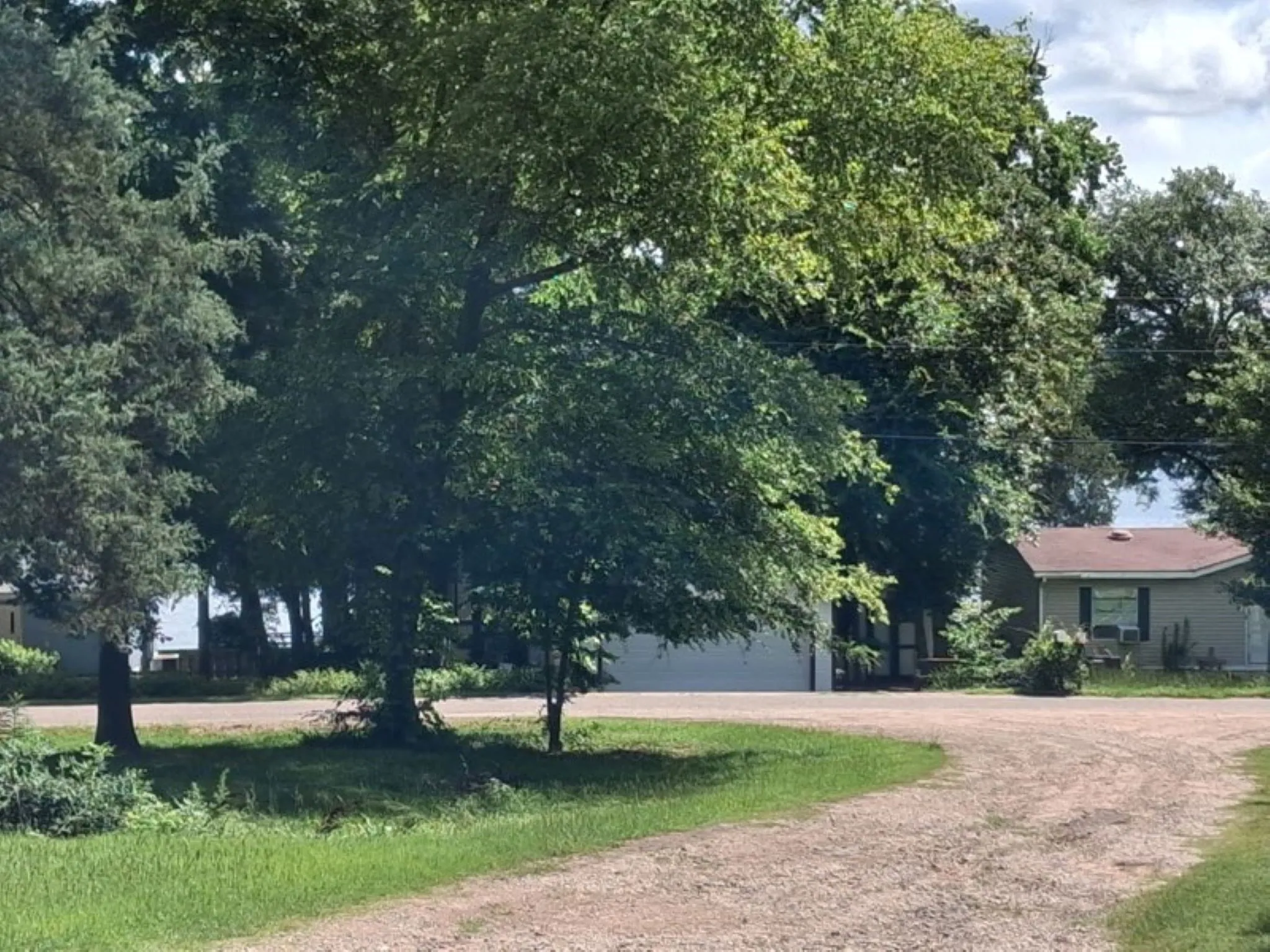Lake seen between homes on water