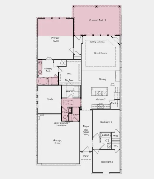 Additional Highlights Include: extended primary suite and covered patio, pop-up ceiling at great room, tiled fireplace, and outdoor gas drop.