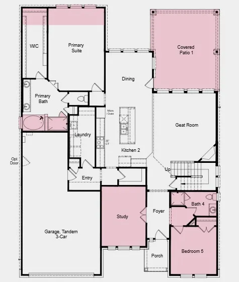 Additional Highlights Include: drop-in tub at primary bath, extended primary suite and walk-in closet, gas drop for outdoor use, bench at owner's entry and gourmet kitchen.
