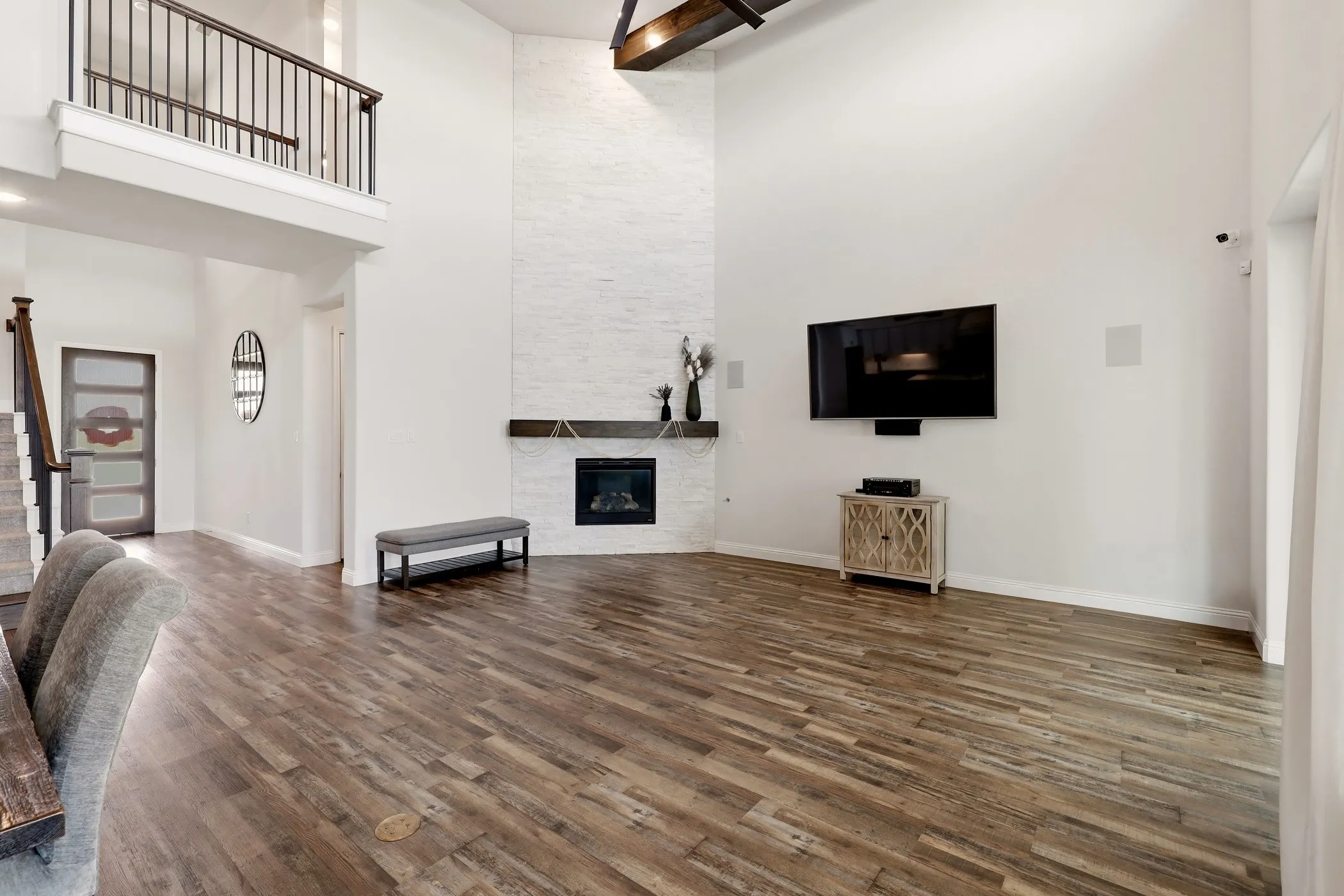 Stone fireplace, floor to ceiling!