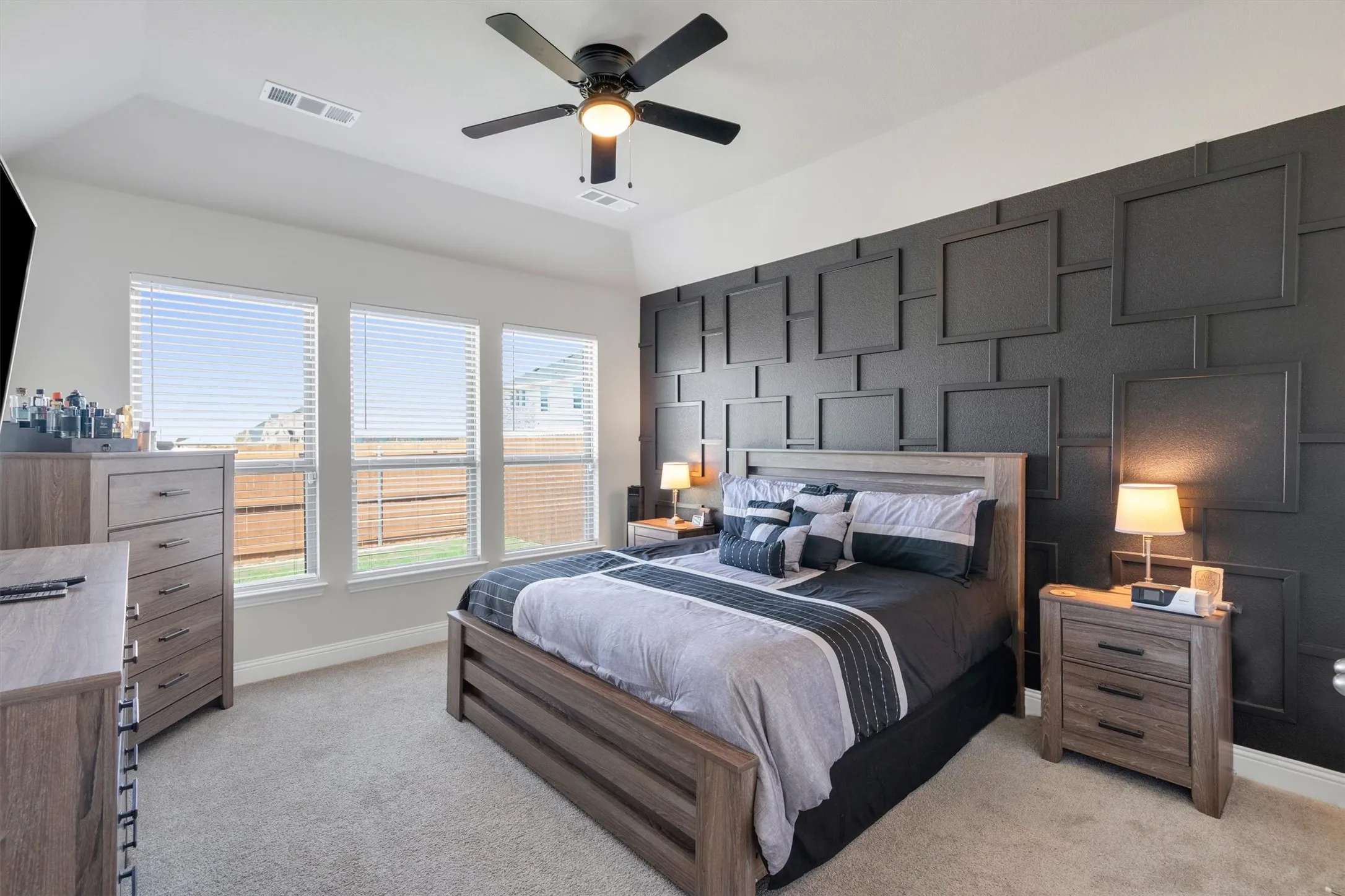 Accent wall with geometric trim detailing