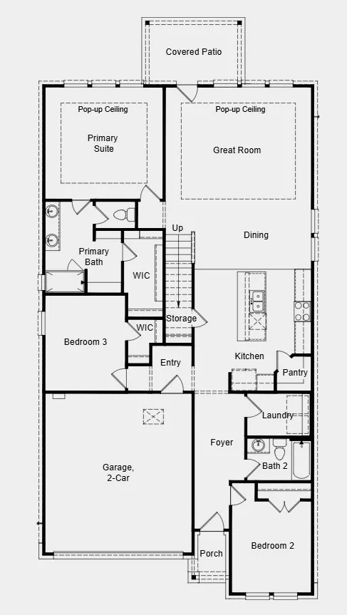 Additional Highlights Include: washer, dryer, refrigerator, pop up ceiling at great room and primary suite, covered outdoor living with gas drop for future grill, whole house blinds.