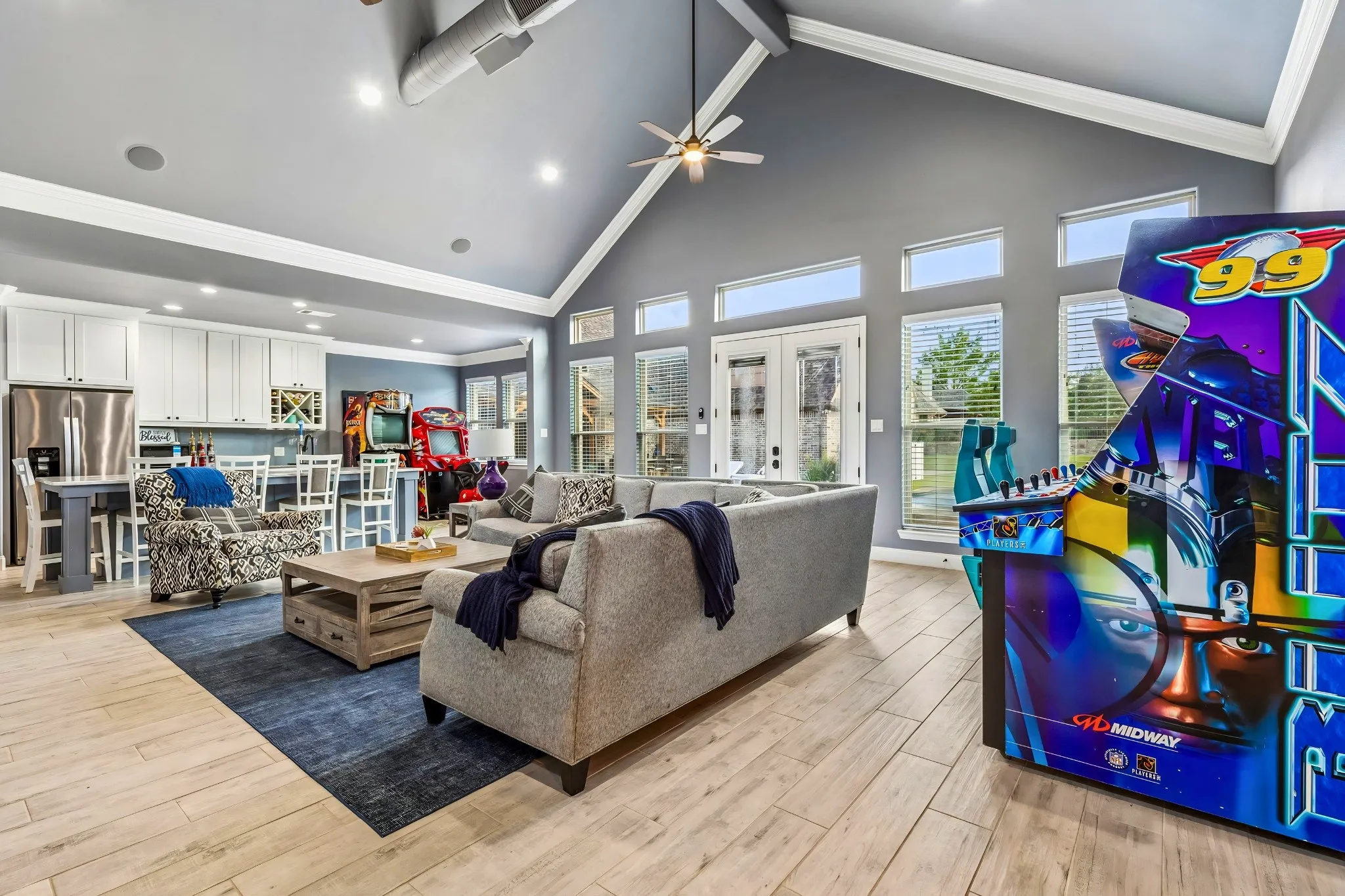 Vaulted ceiling with exposed ductwork