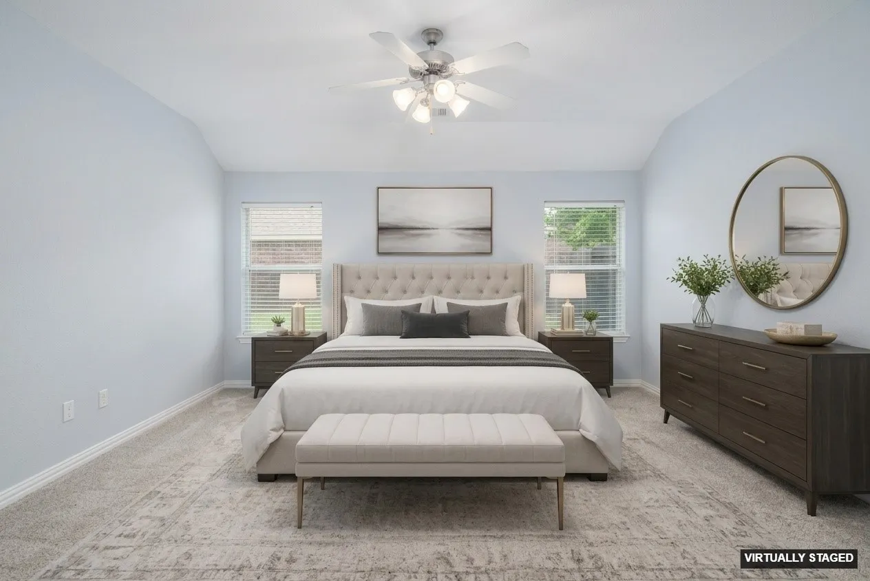 Virtually staged - wall on left is shorter leading to bathroom