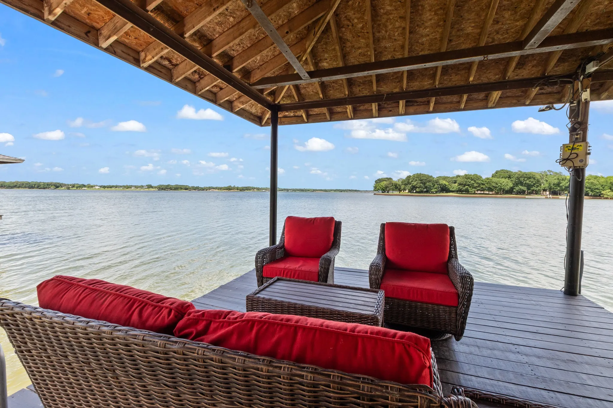 Covered sitting area on the dock.