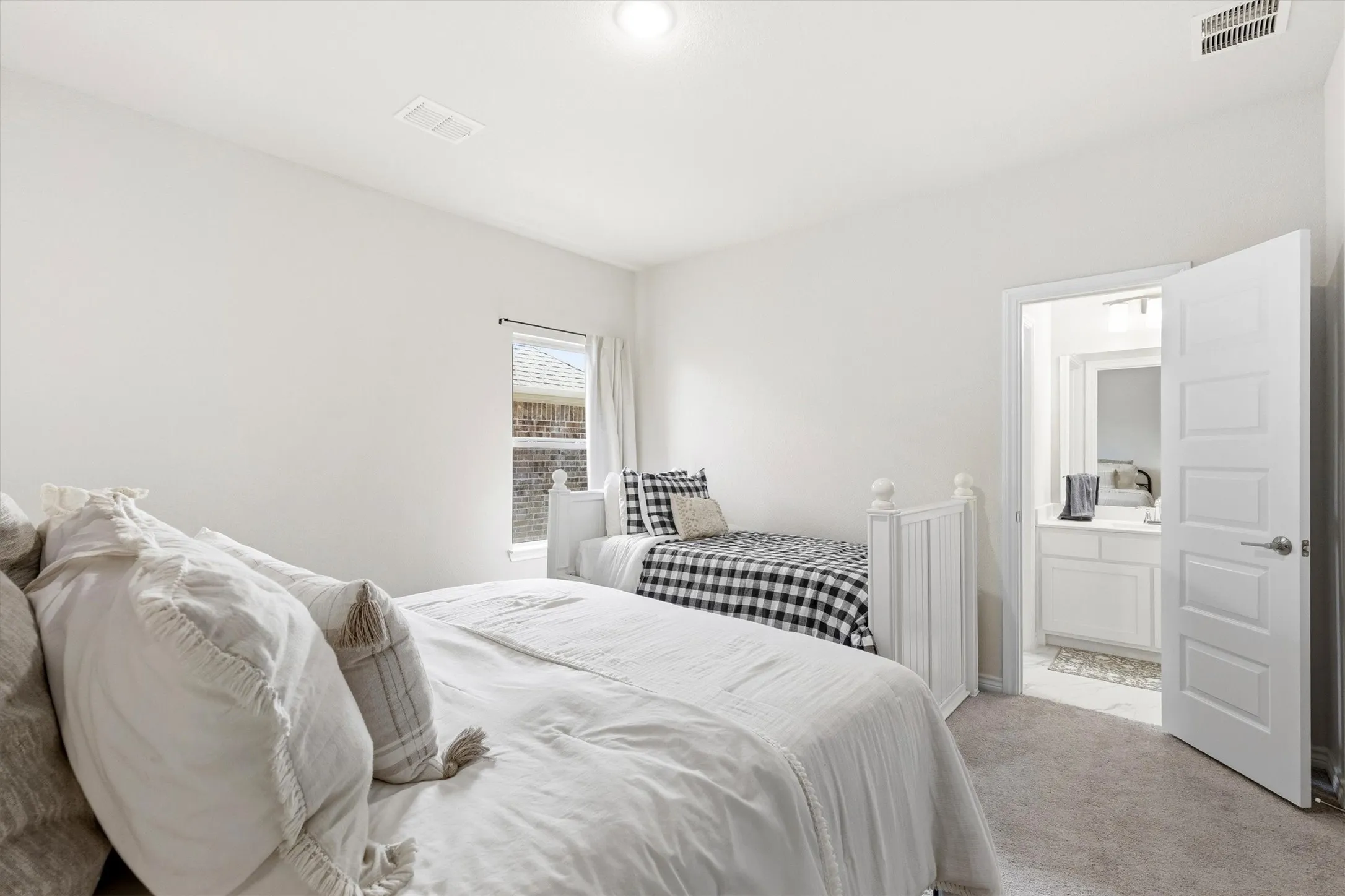 Room with light gray carpeting and white painted walls