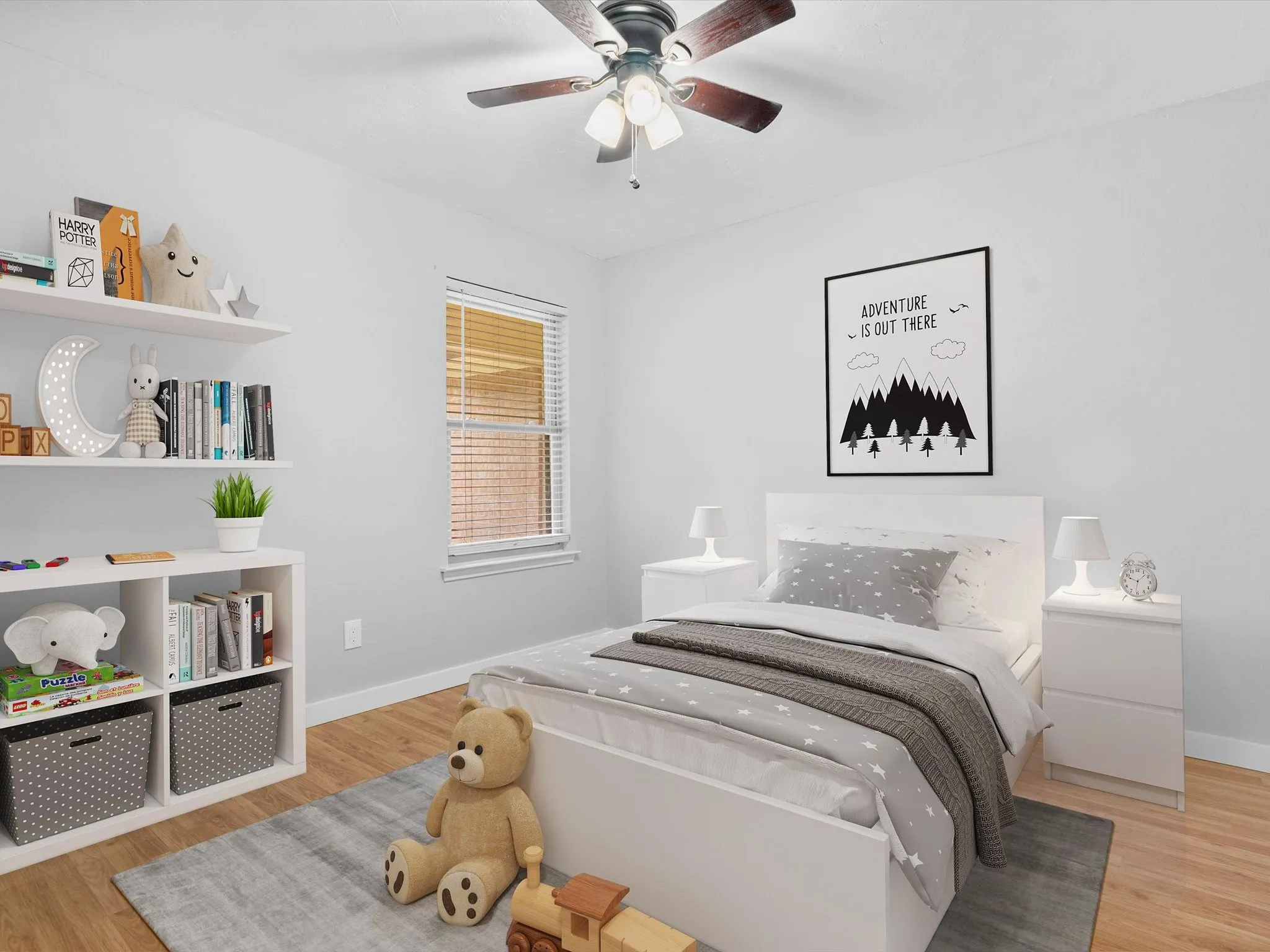 Secondary bedroom with closet storage and versatile use options. Virtually Staged