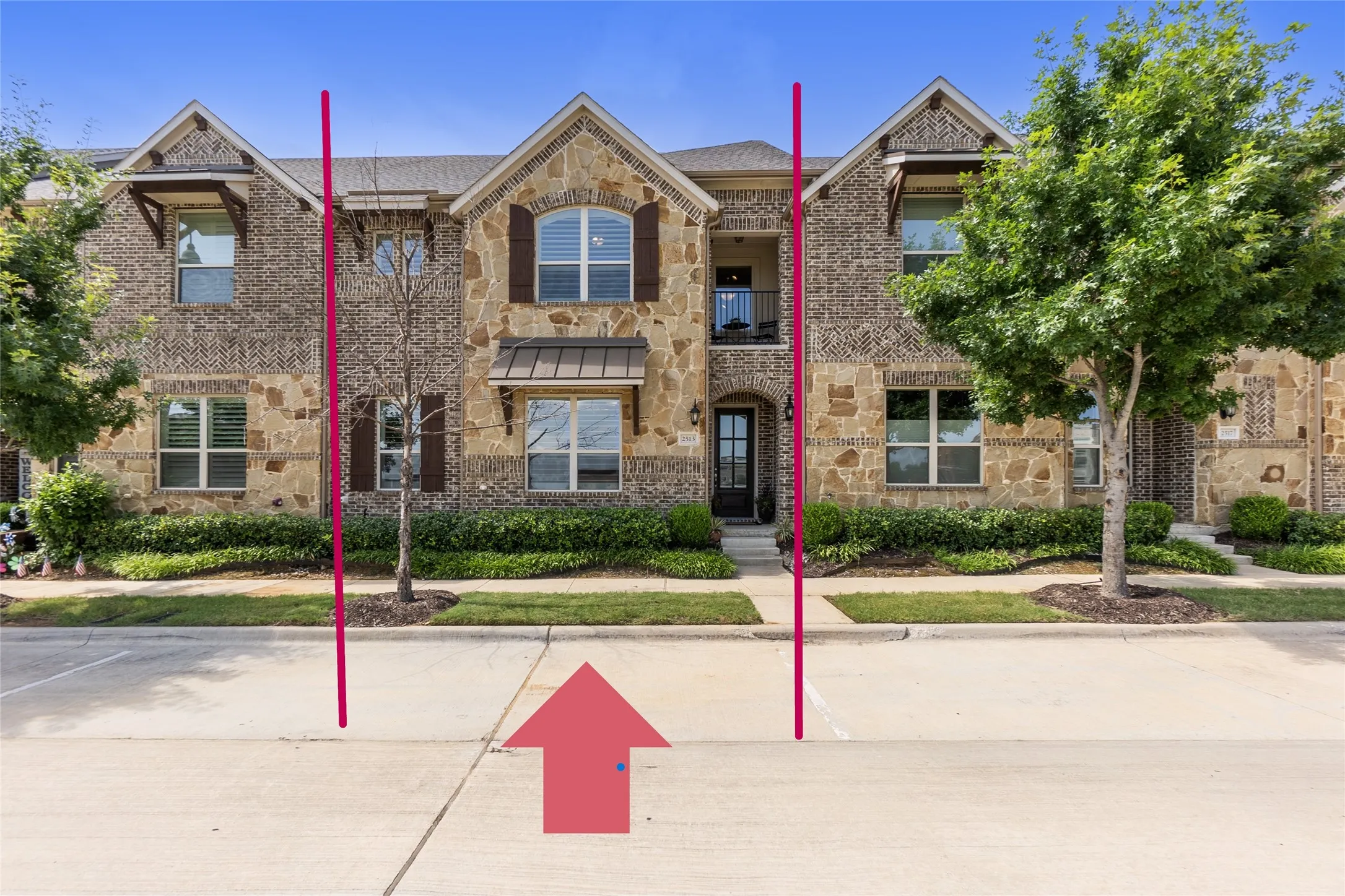 Interior lot with front balcony & back patio; Tons of parking