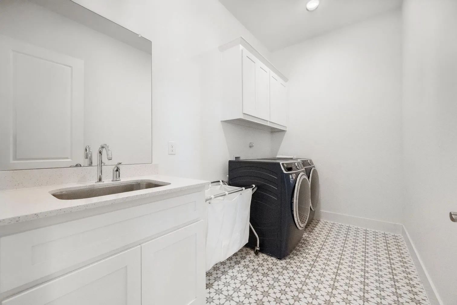 Utility with built in sink, cabinets and space for extra refrigerator