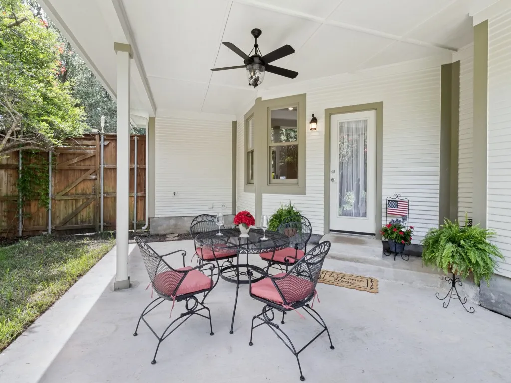 Covered patio is great for plants and entertaining