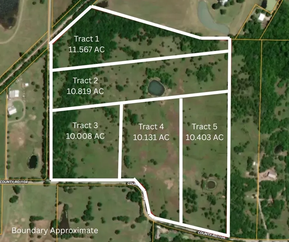 Property Survey. Illustrating the division of the property into multiple tracts with acreage details and status indication