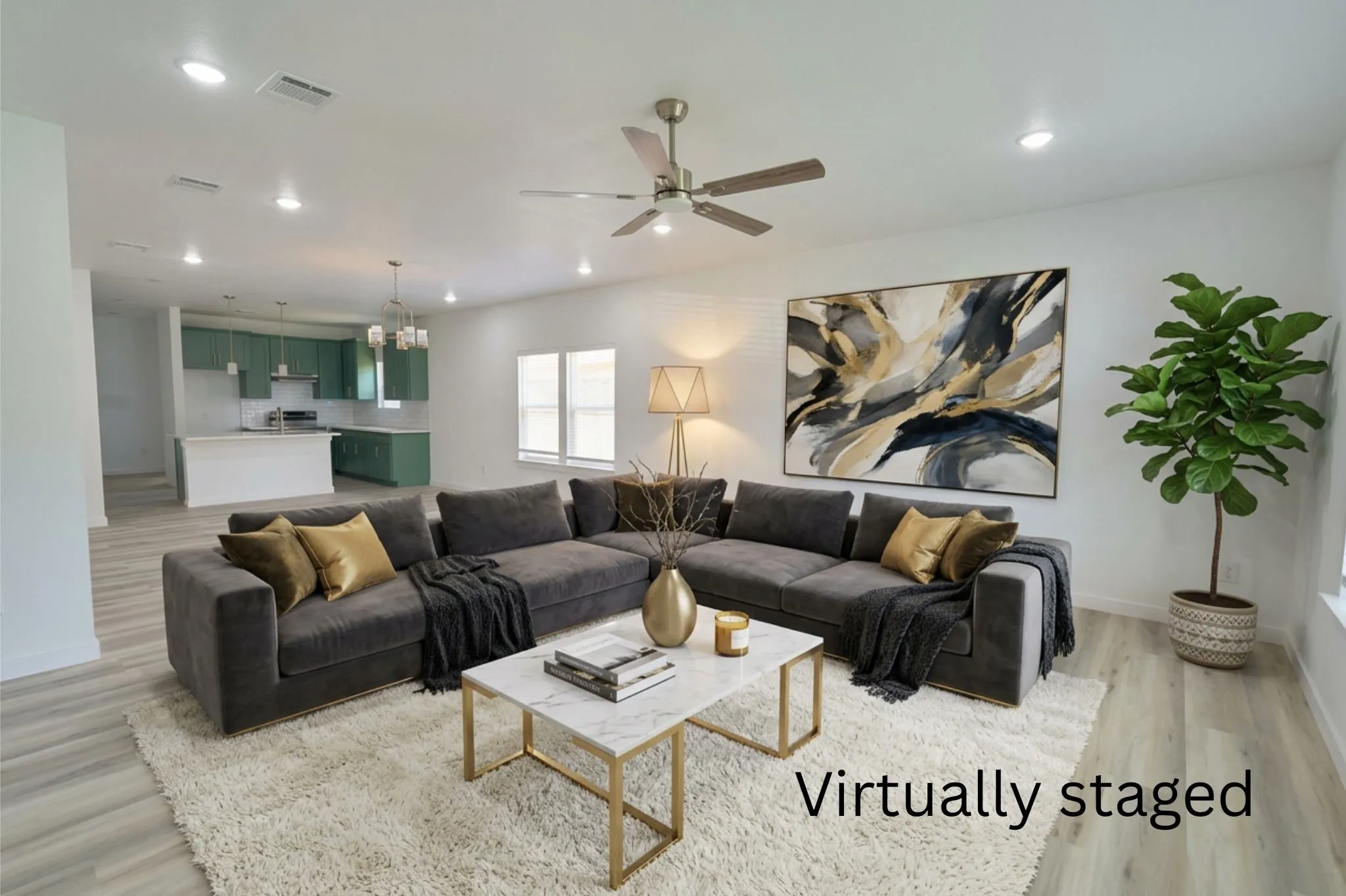 Virtually staged image of living area