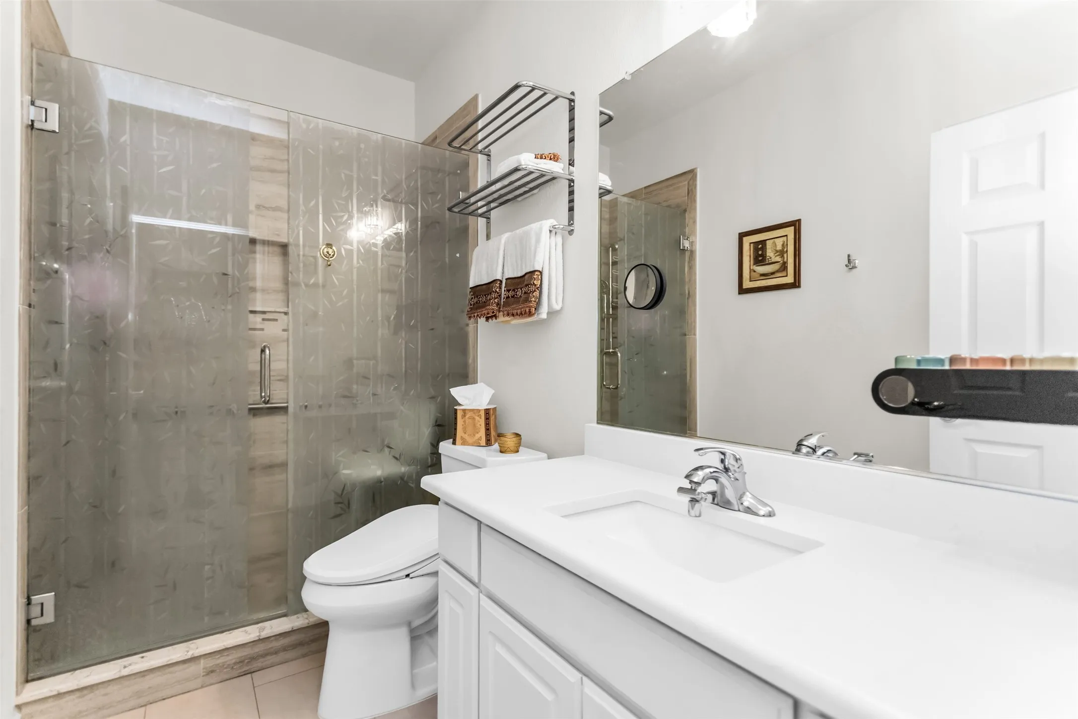 Secondary Bathroom Has Quartz Countertops & Large Remodeled Shower!