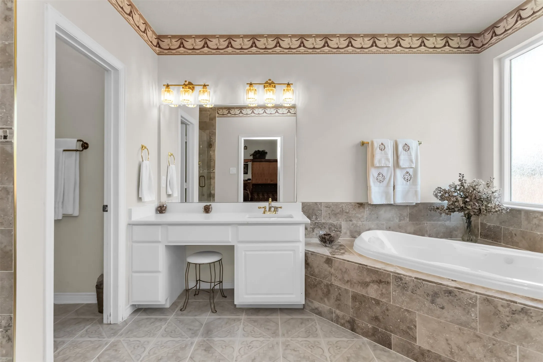 Whirlpool Tub & Ceramic Tile Floors.