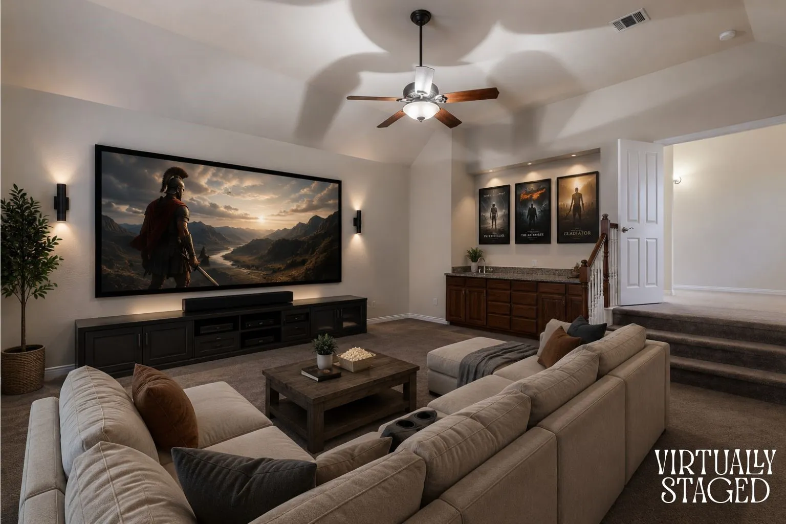 Virtually staged media room.