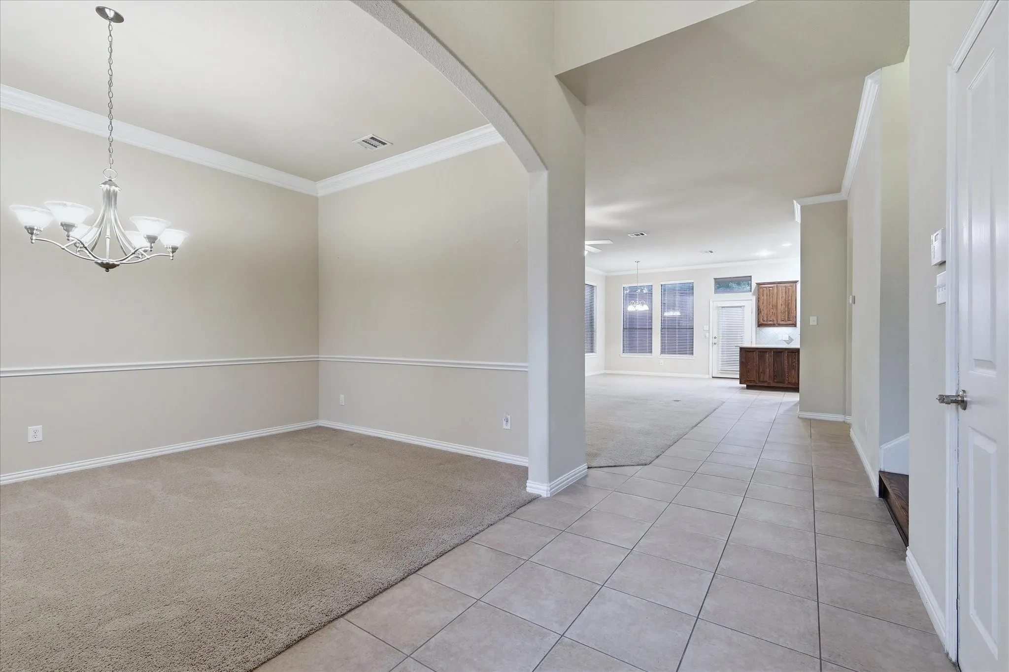 Entrance flows into the living an dining areas.
