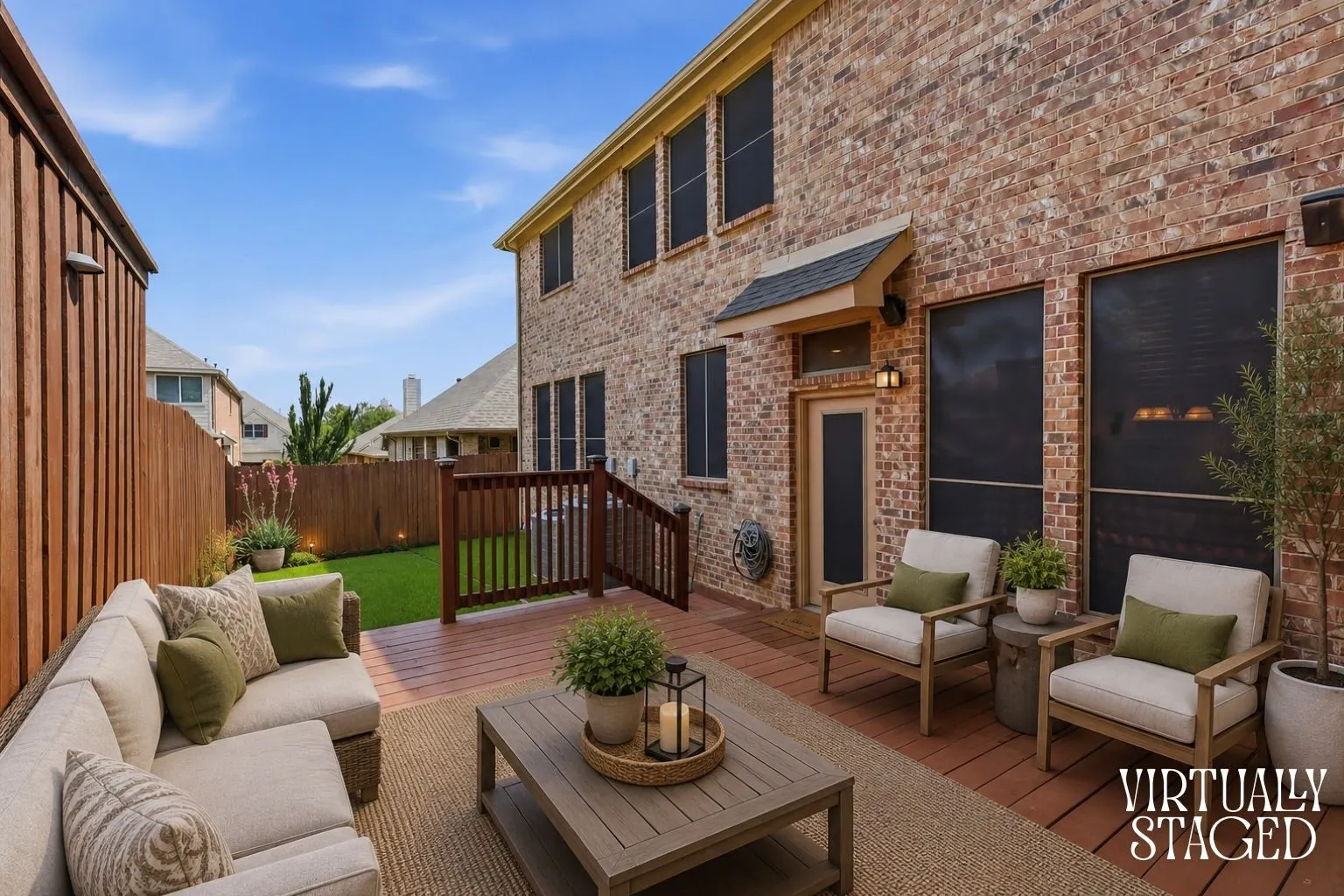 Virtually staged private deck.