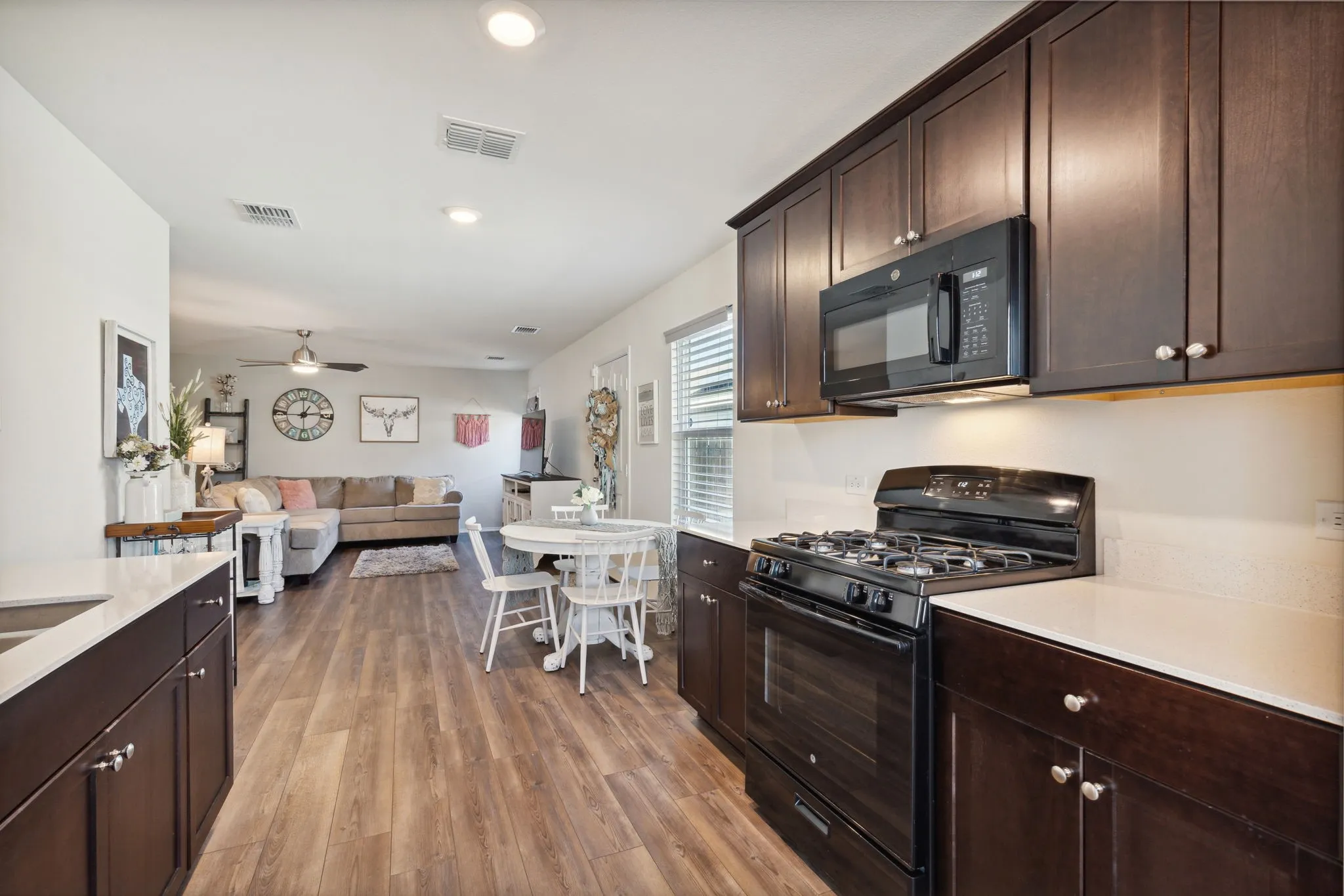 Looking from the kitchen into the living room.  Great open floor plan!
