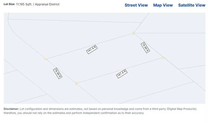 Property Map. Displaying estimated property dimensions and lot configuration
