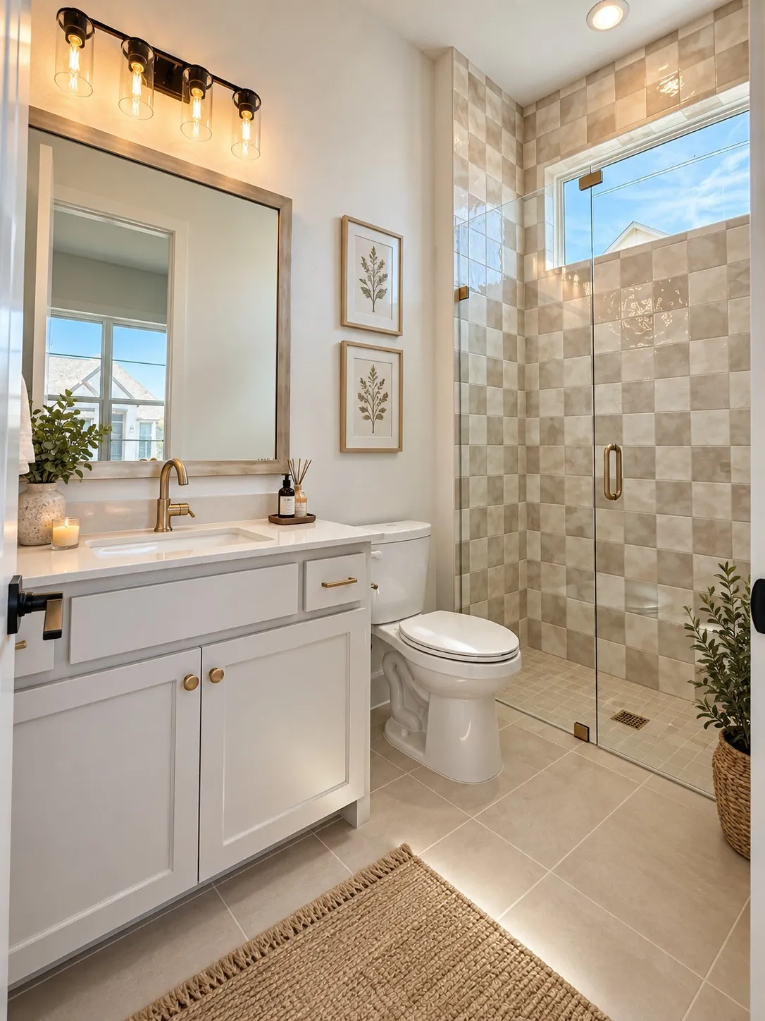 Guest bathroom down stairs. This image has been virtually staged. Furniture and décor shown are AI-generated and do not represent the actual contents of the property.