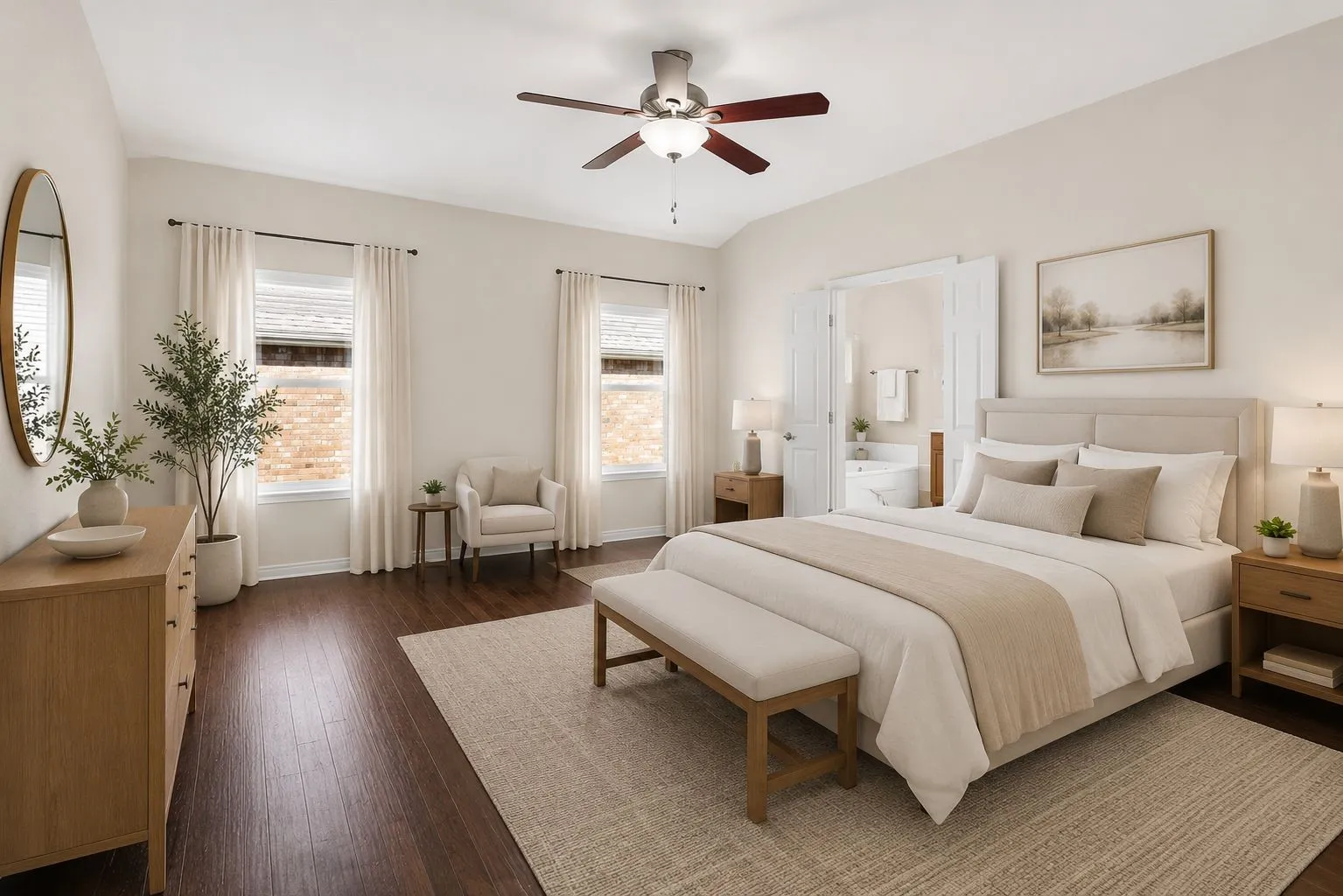 Large and spacious primary suite with large double sided walk in closet conveniently connected to the laundry room.  Virtually staged