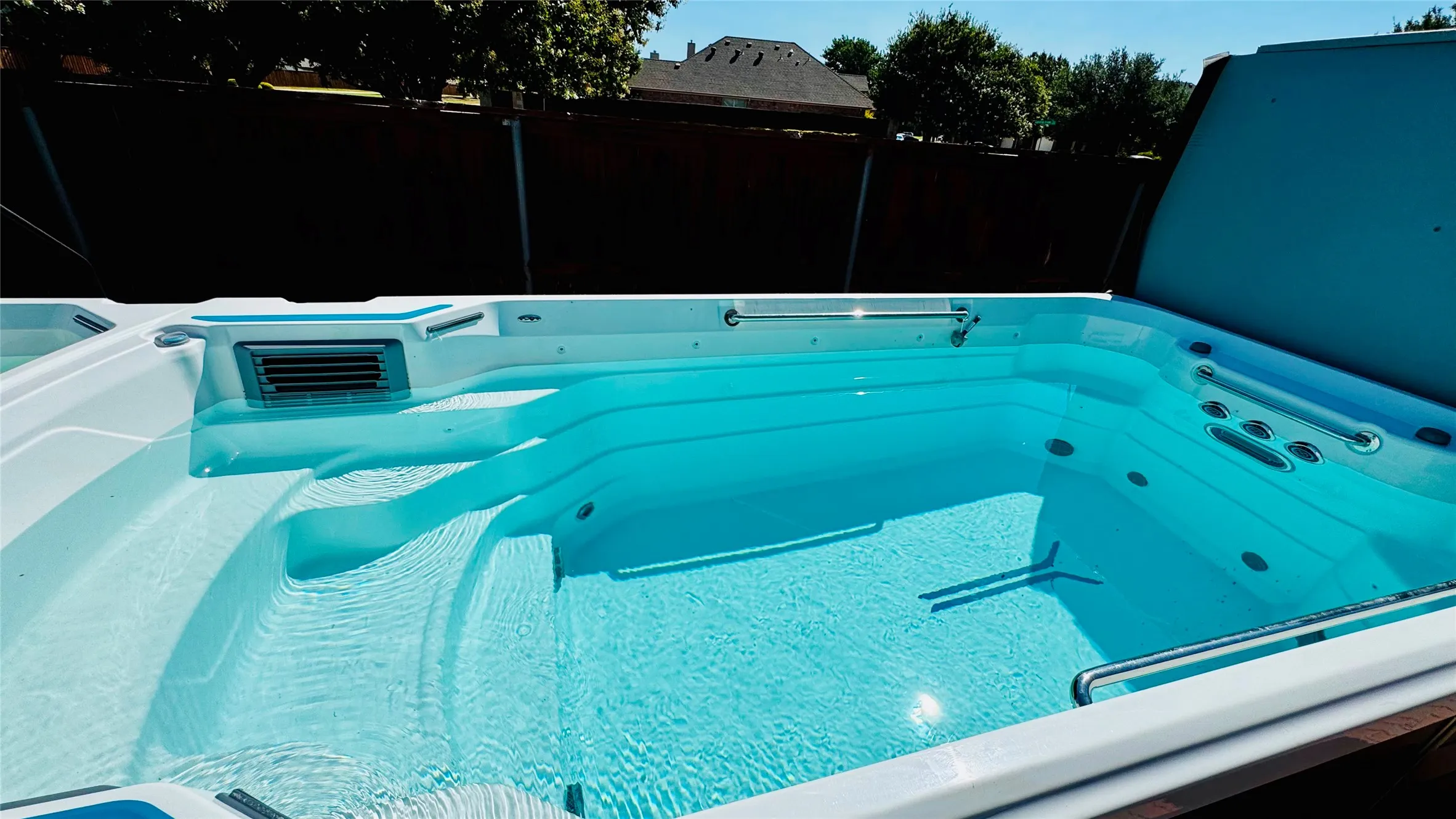 swim spa is heated also and offers resistance jets turning this into a swimming treadmill or lap pool, great for water aerobics without the sore muscles later!