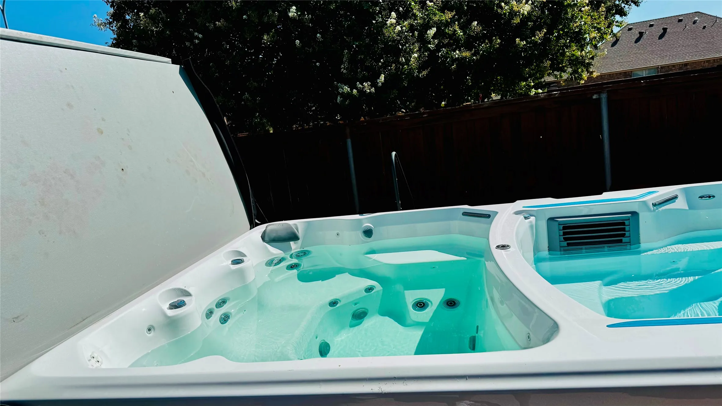 swim spa with heated hot tub