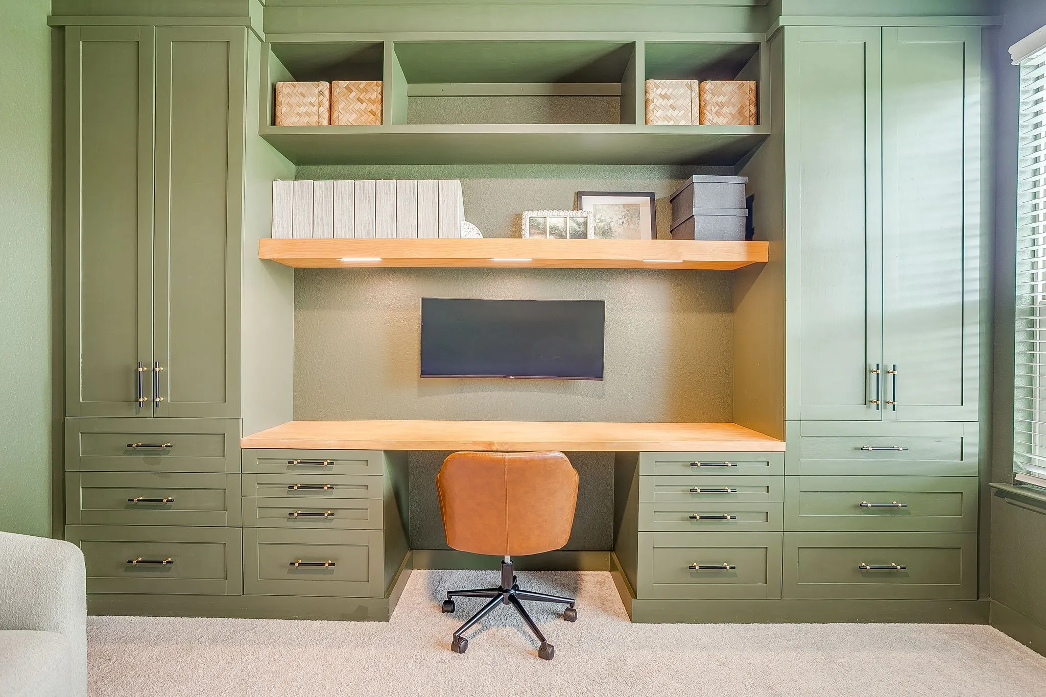 Complete built in desk and home office system.