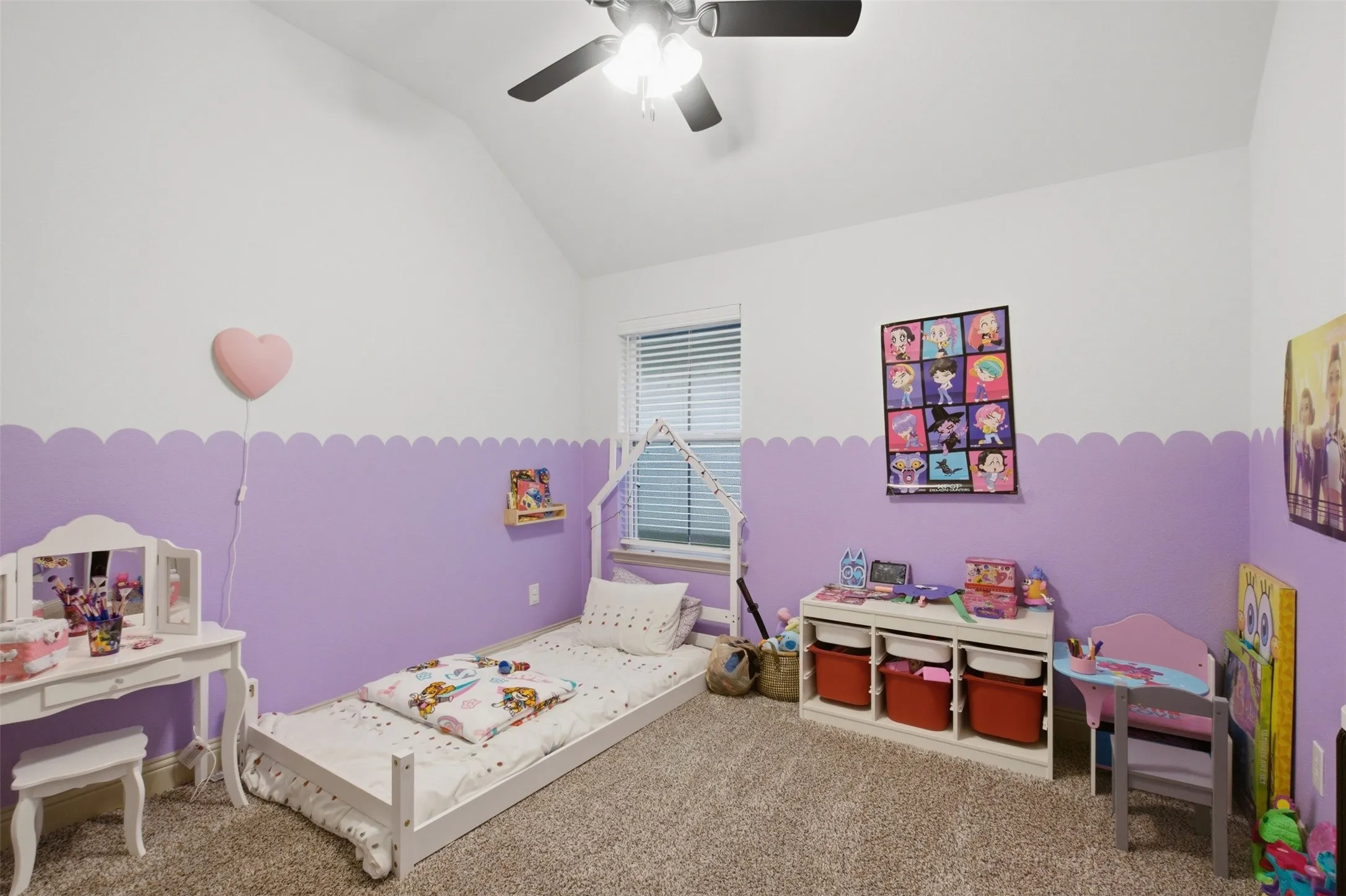 Bedroom 4 with custom paint, ceiling fan, carpet