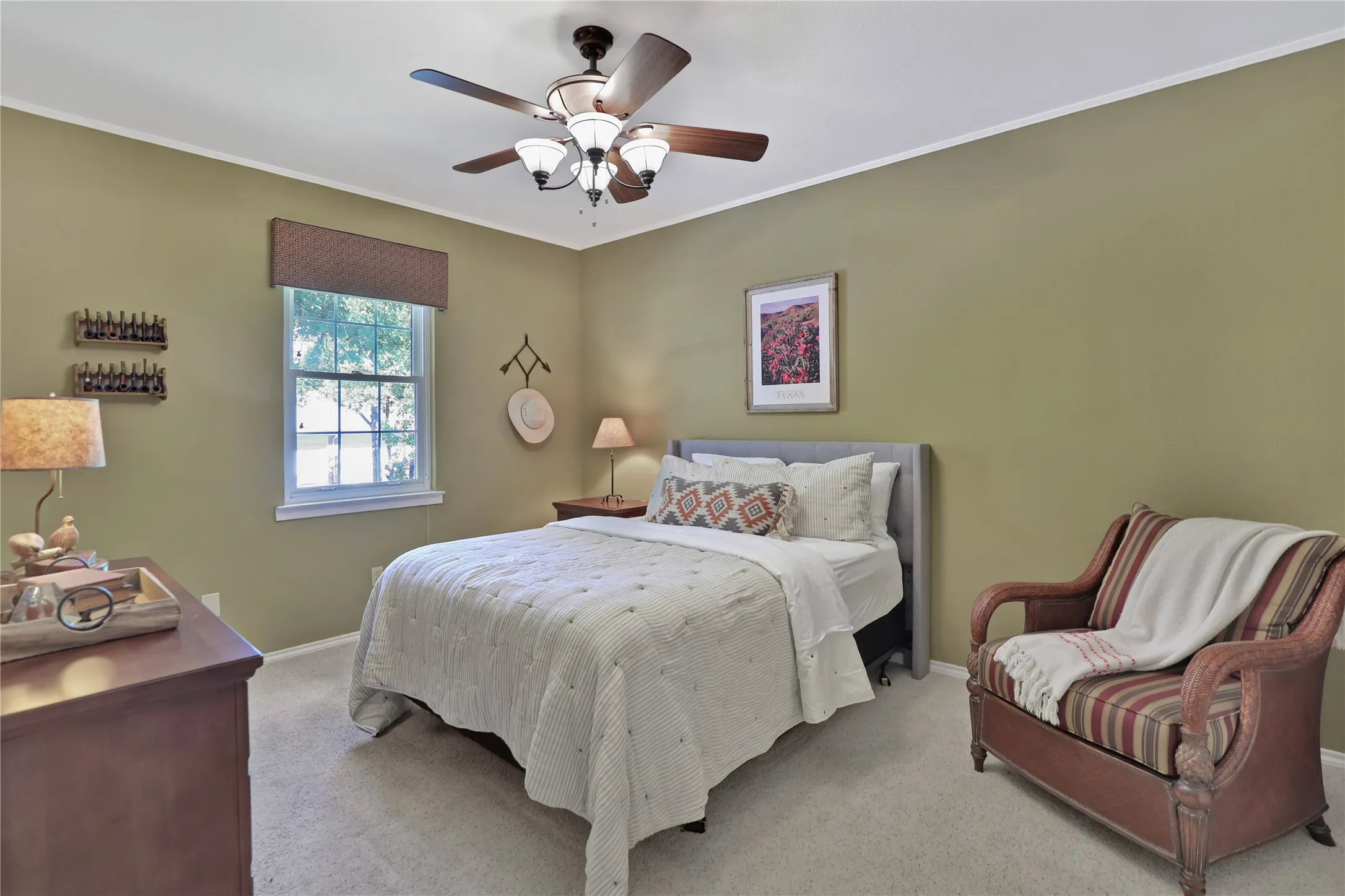 Second floor bedroom #1 with ceiling fan, walk-in closet and ensuite bathroom