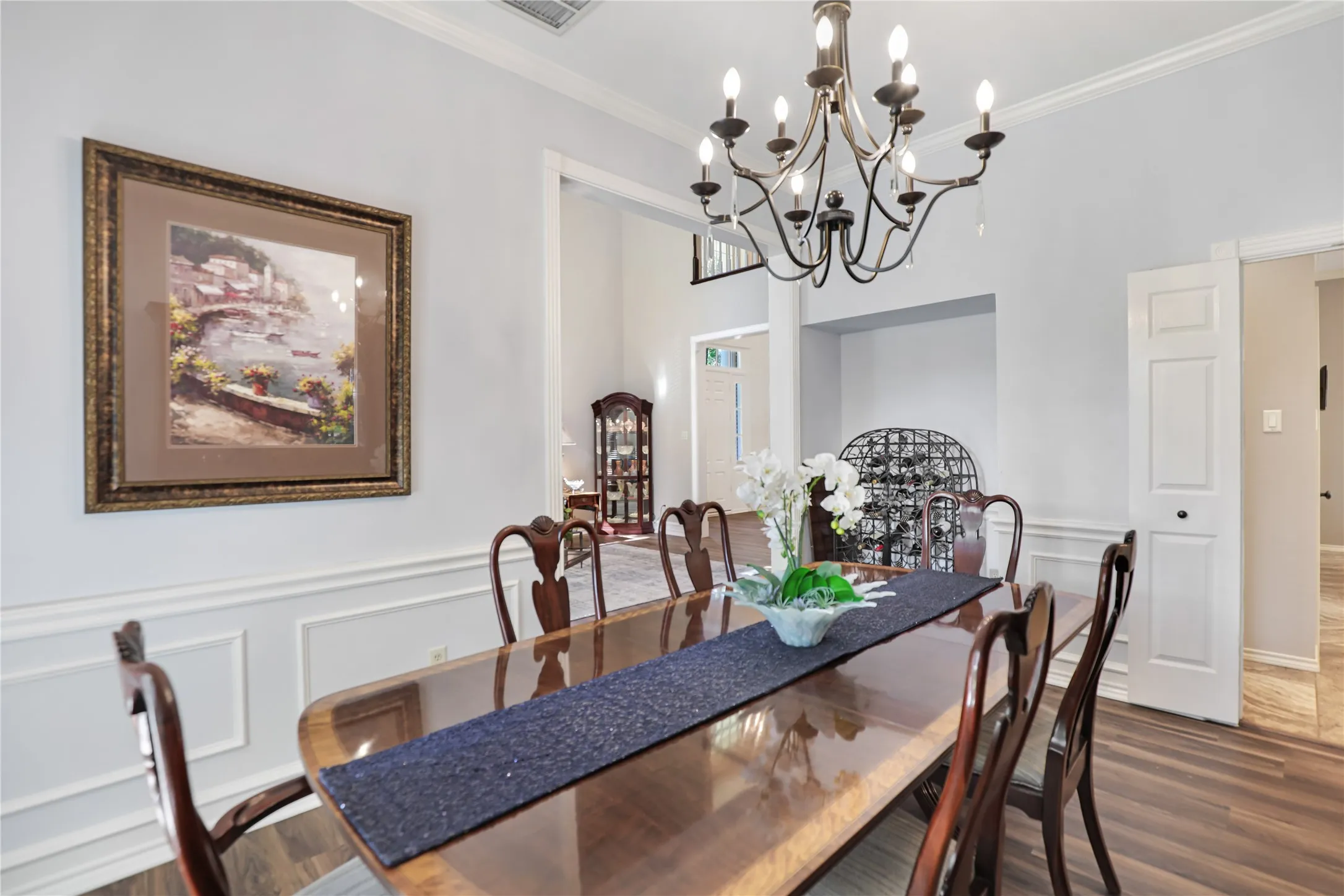 Formal dining room with chandelier