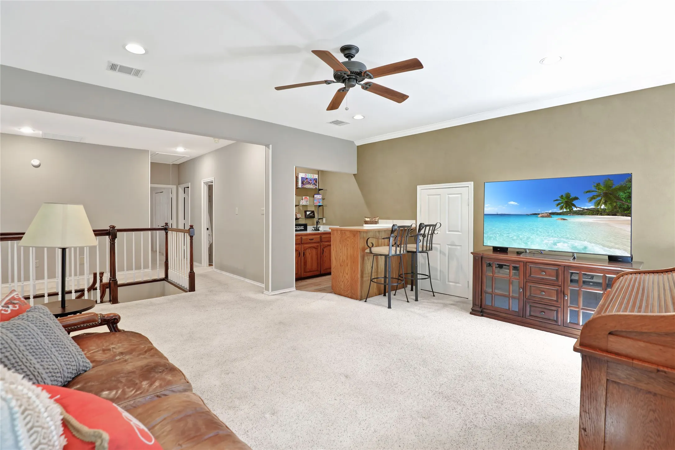 Family room with bar
