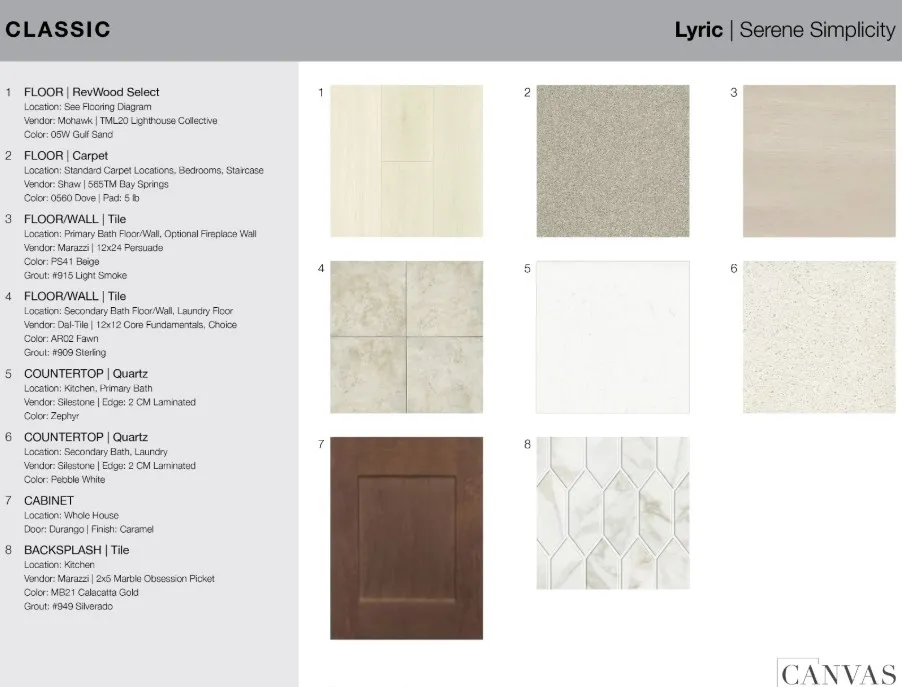 1505 Buck Trail design selections. Home is currently under construction and selections are subject to change.