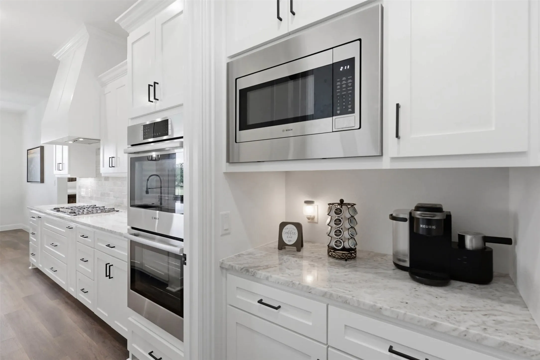 Pantry with built in microwave and storage