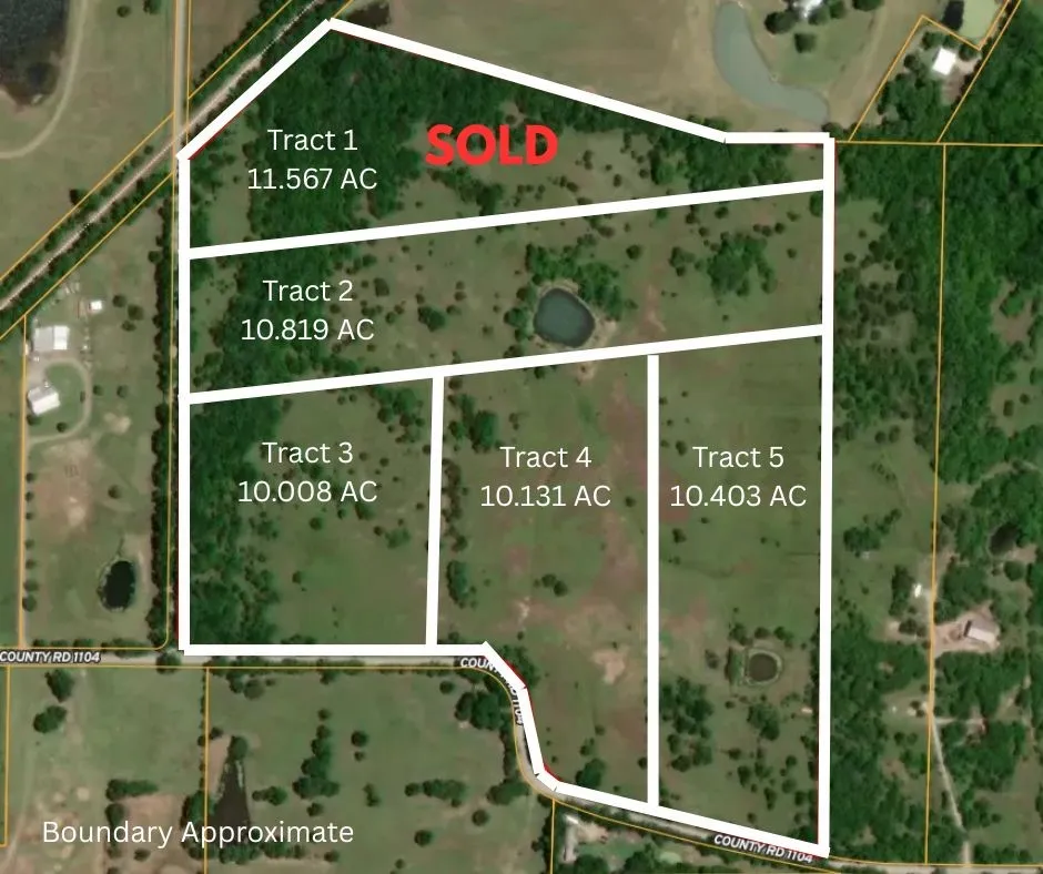 Property Survey. Illustrating the division of the property into multiple tracts with acreage details and status indication