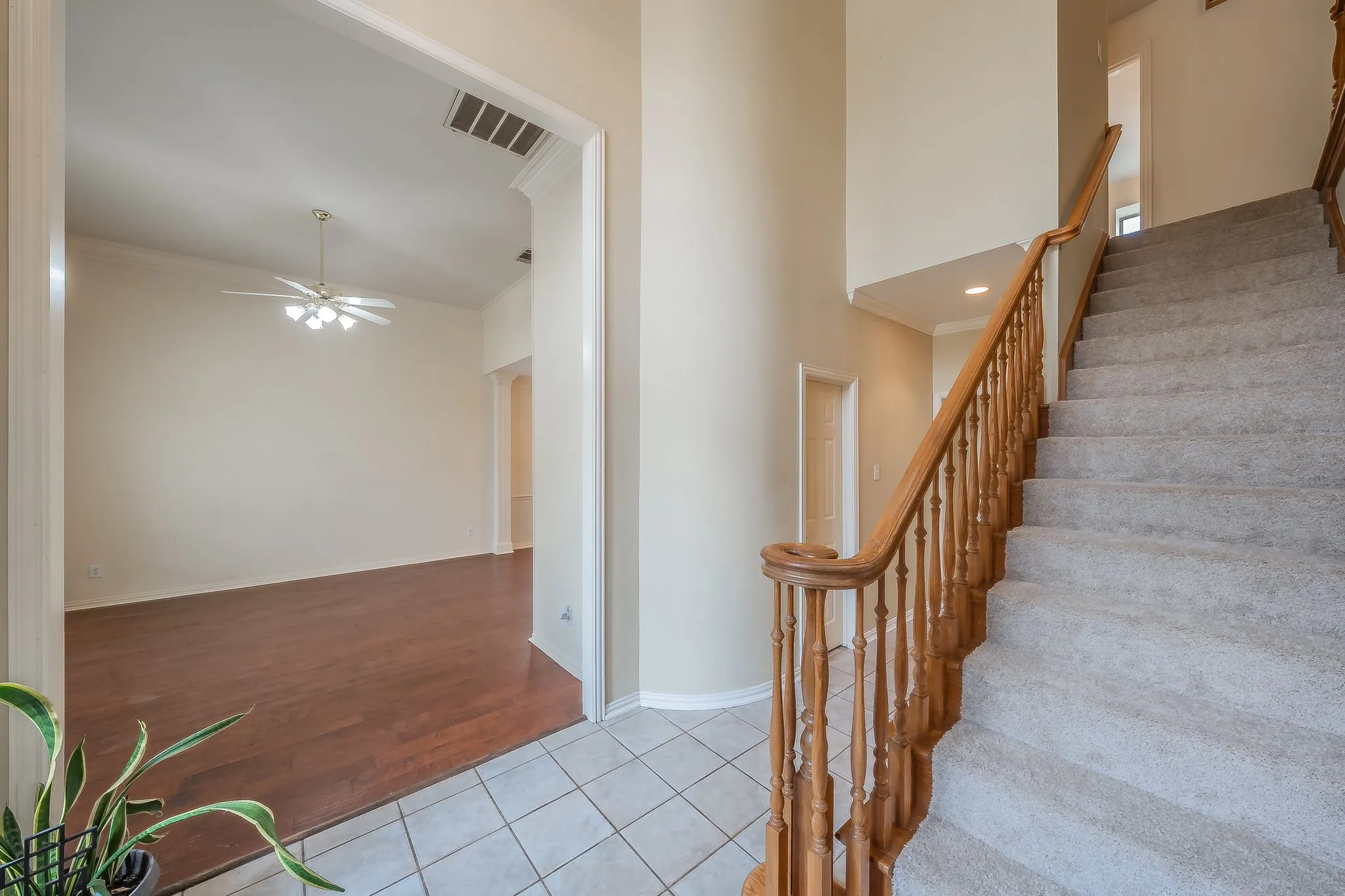 Foyer with newly installed carpet.