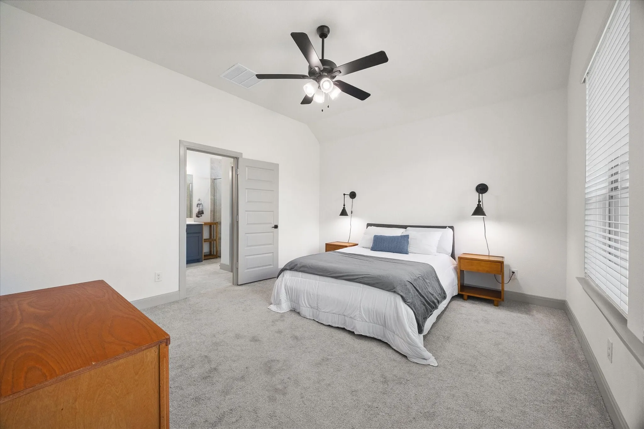 Private master suite opens onto ensuite bath