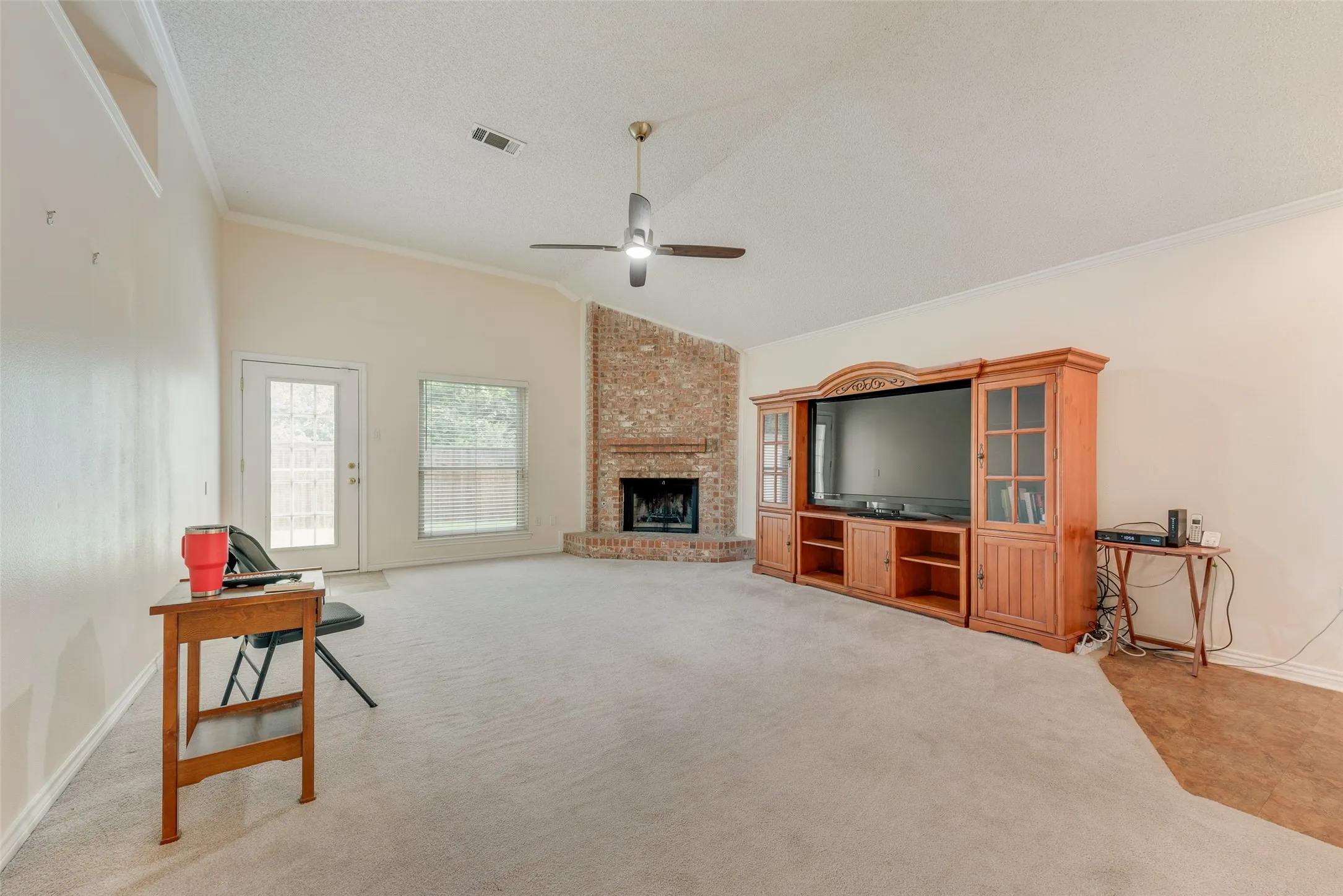 Large living room with fireplace