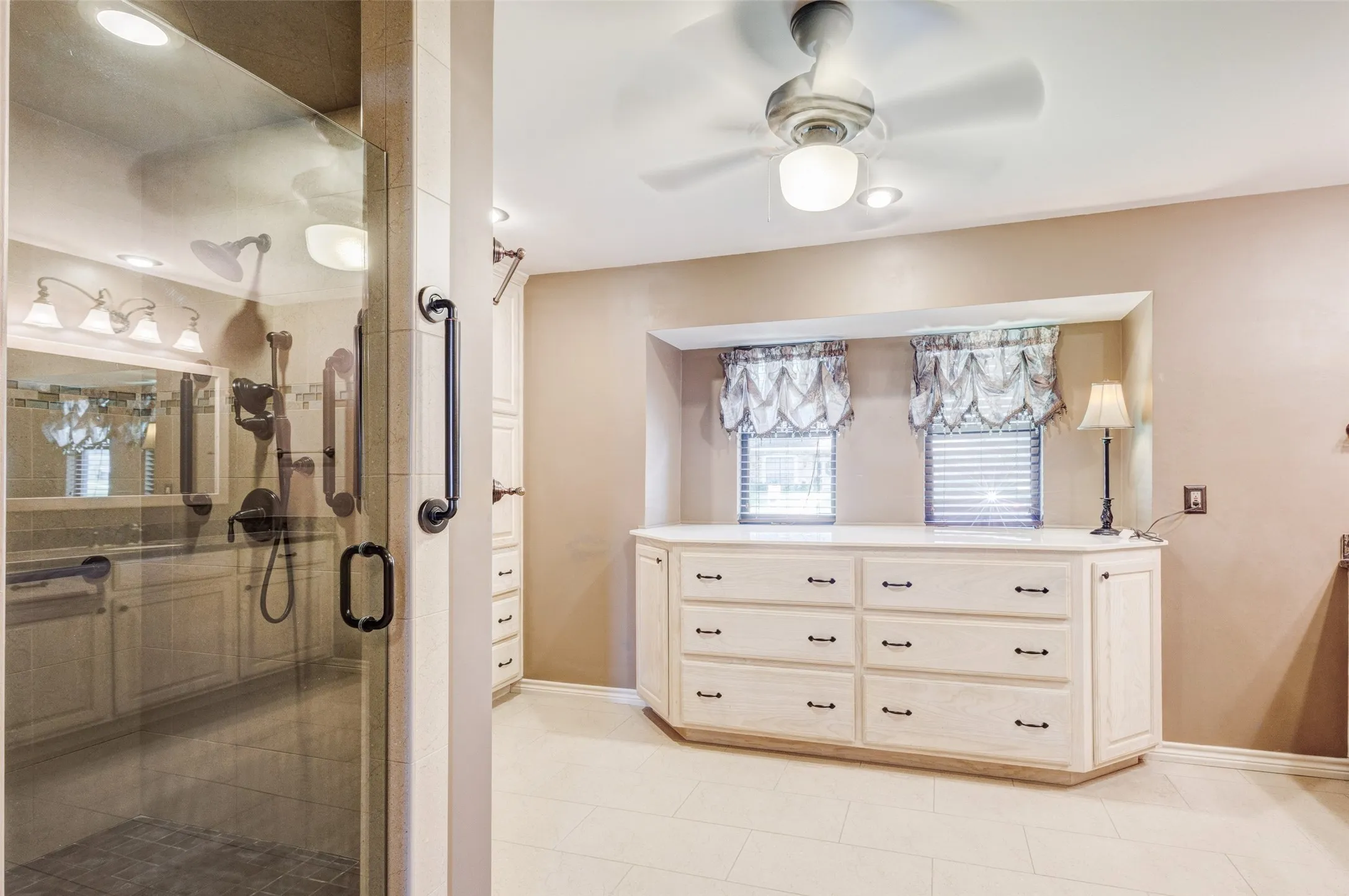 Remodeled Primary Bathroom with Large Shower and Abundance of Cabinet Space and more to the left!
