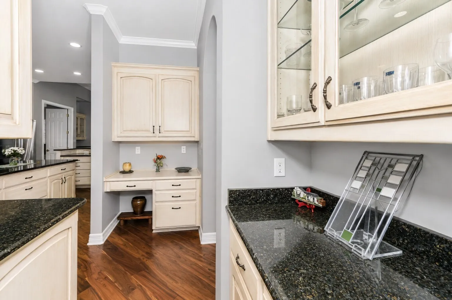 Dry Bar and built in desk by the formal dining room