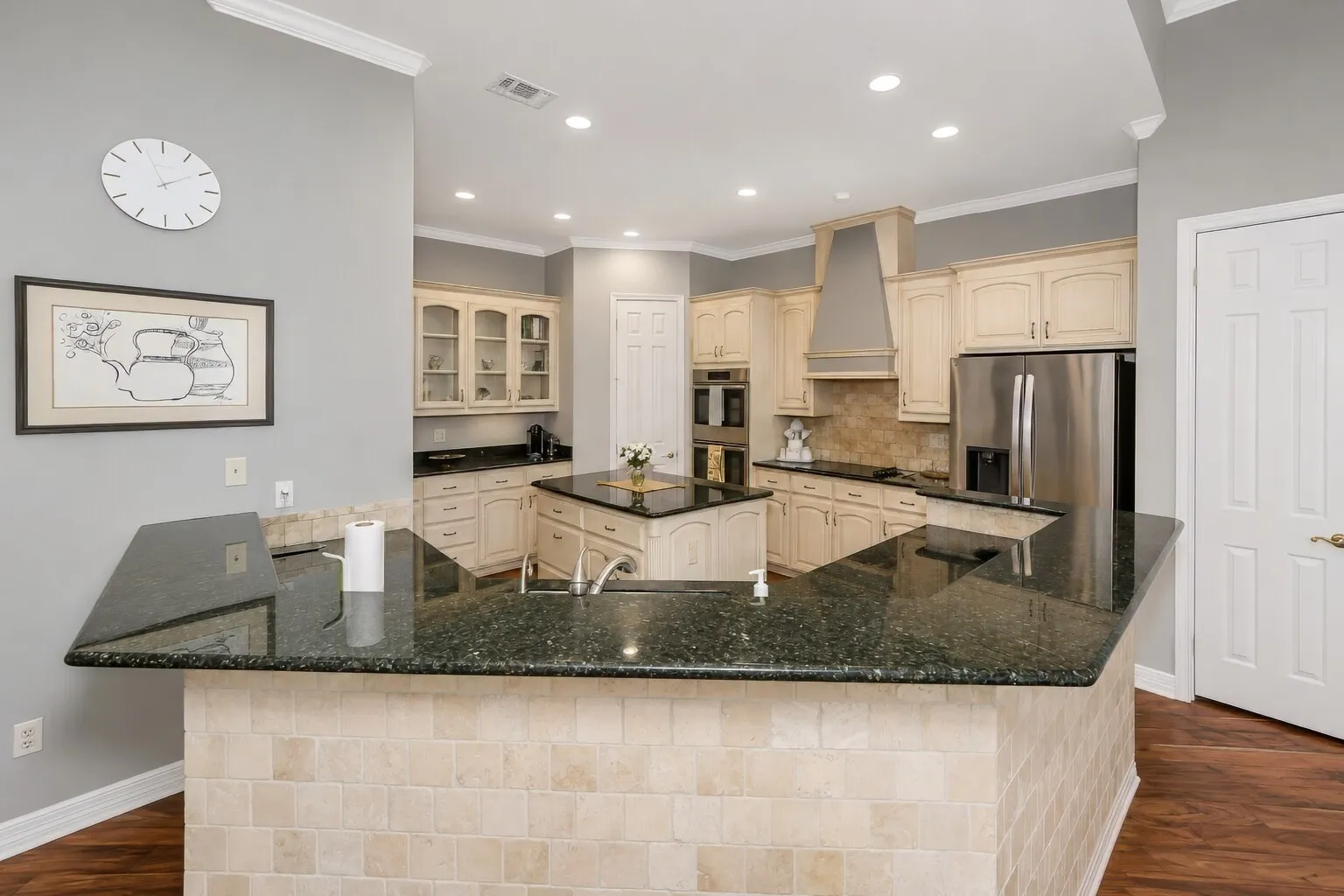 Walk in pantry has electrical outlet to keep MCW etc. for clutter free counter tops.
