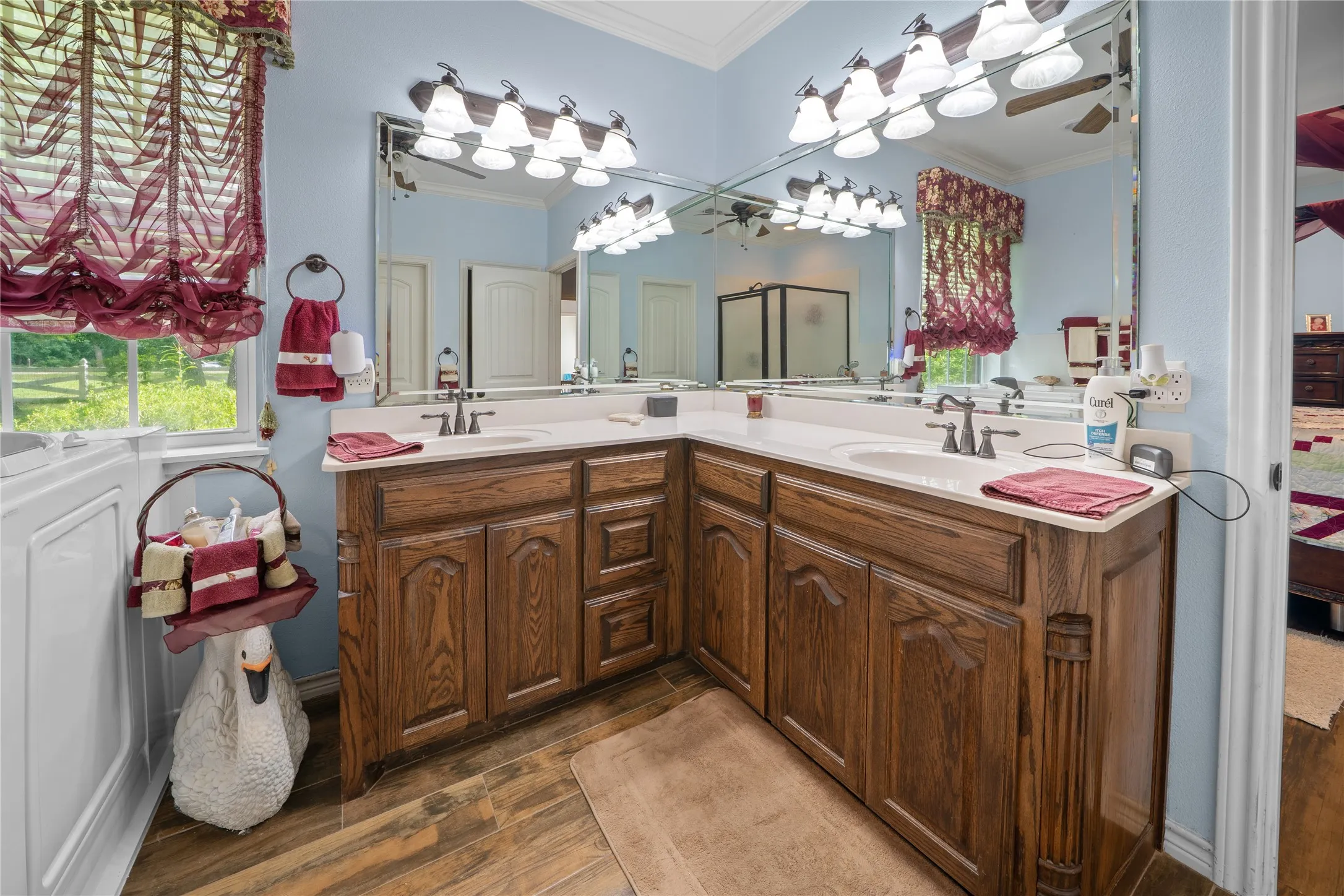 Primary bath with additional closet (for the man!)