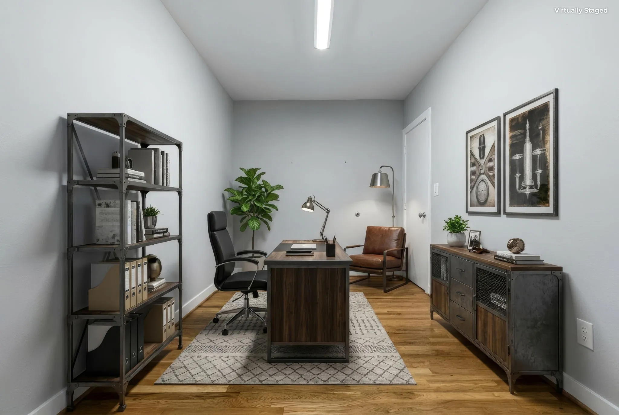 Virtually staged as a home office.