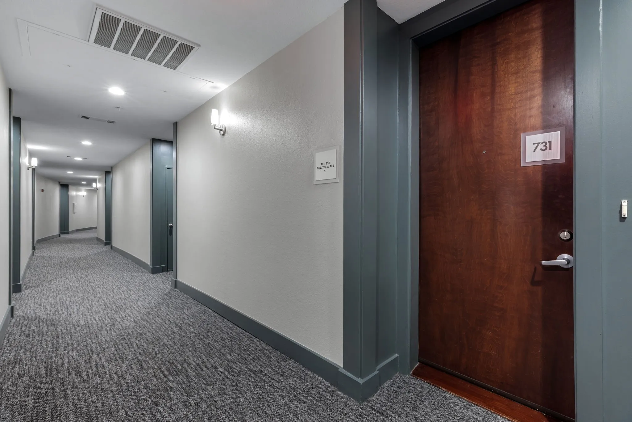 Unit 731 is near the end of the hallway from the elevators to add to the privacy of this unit.
