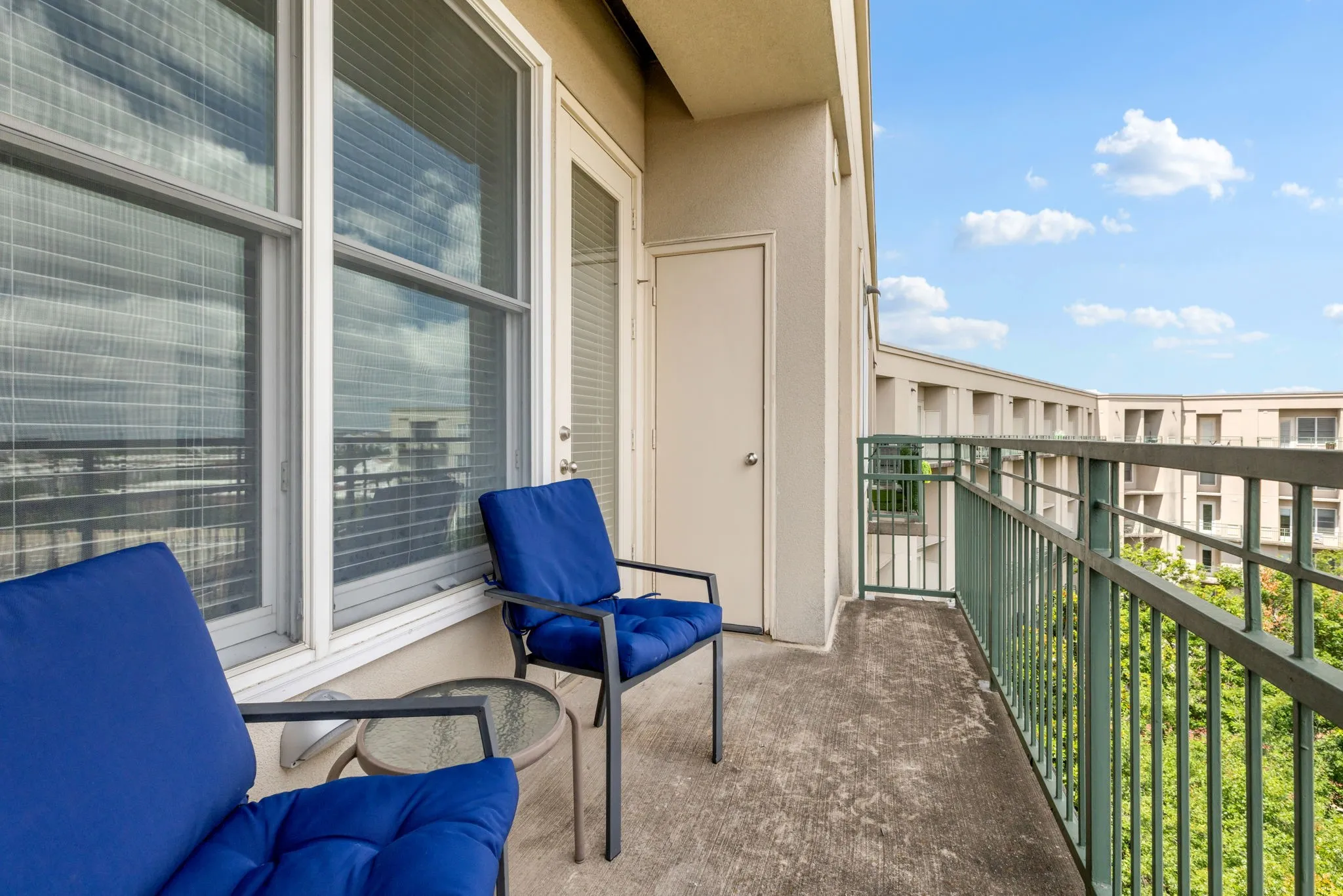 Rear balcony has 2 large storage closets!