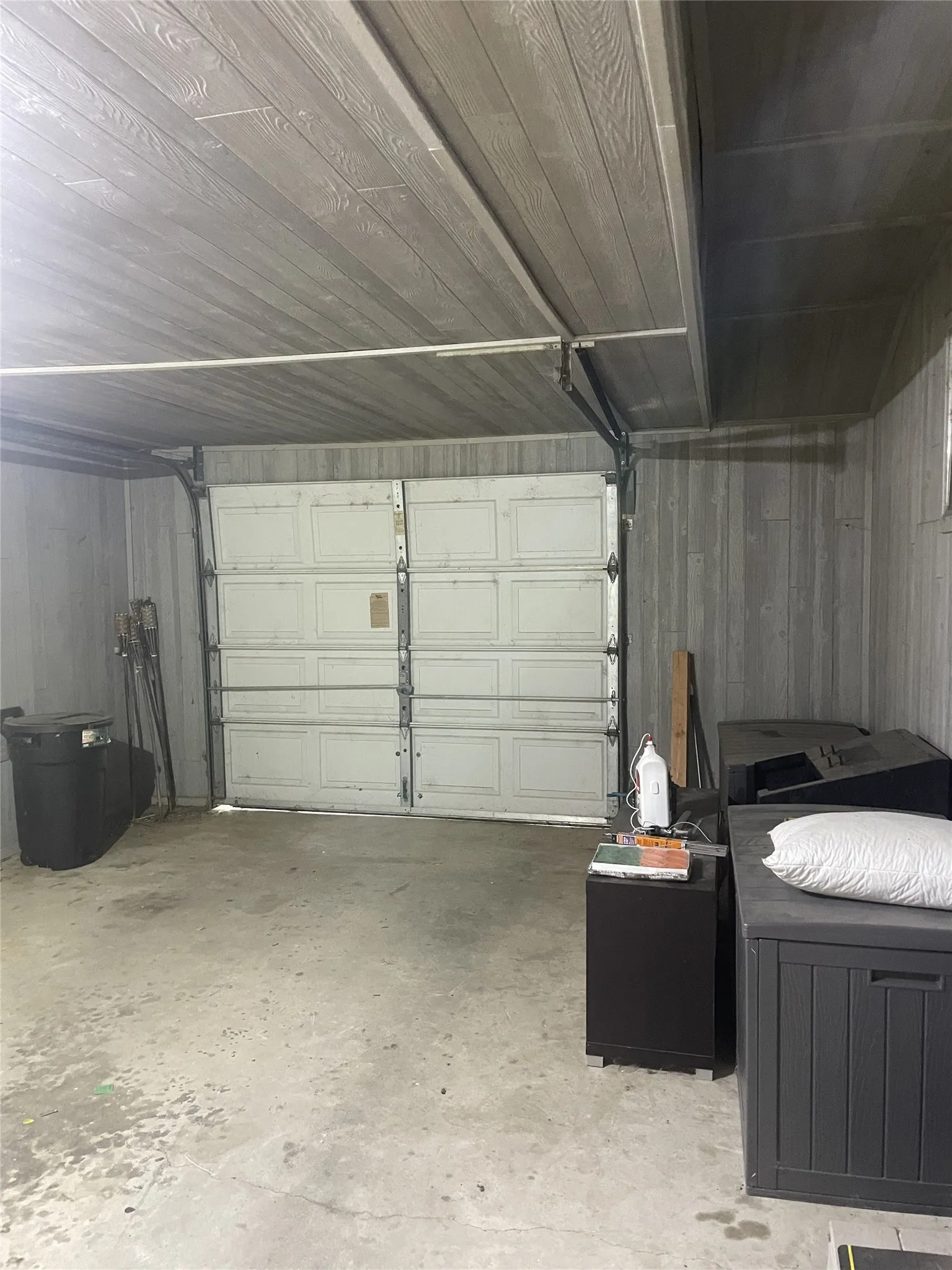inside garage, finished with paneling
